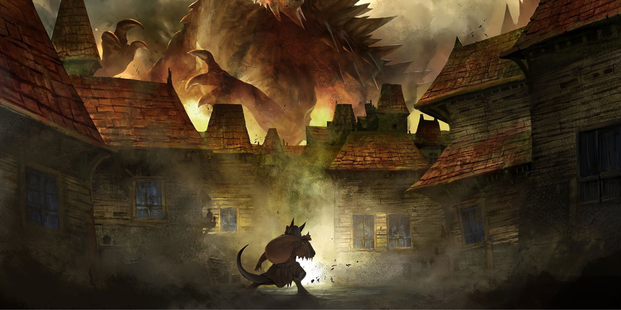 A kobold thief is overwhelmed by dust in the city streets