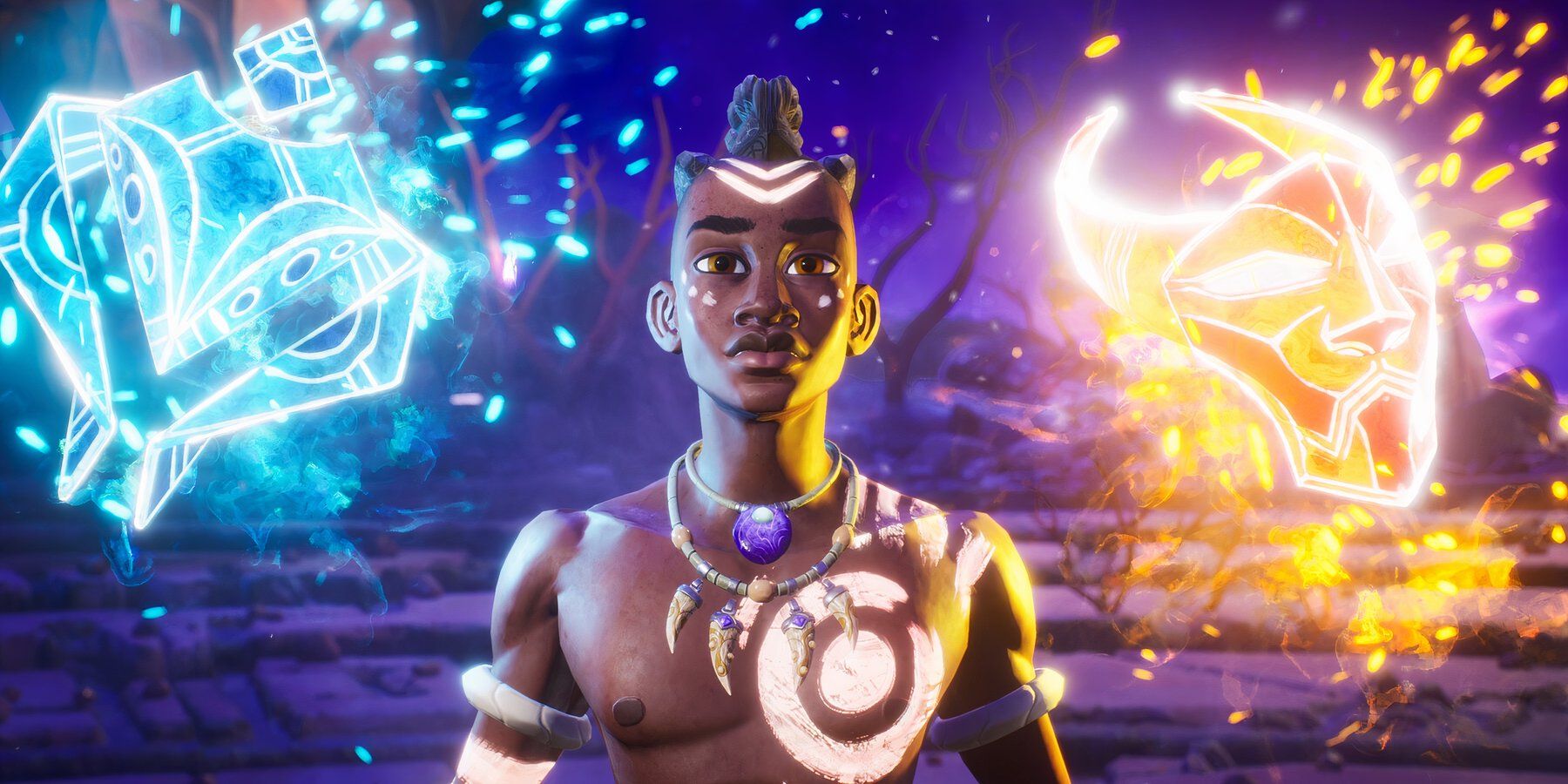 Zau from Tales Of Kenzera Zau facing the camera with his powers
