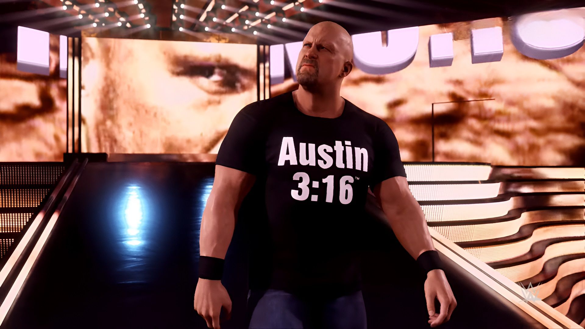 An image of Stone Cold Austin walking out in WWE 2K24.