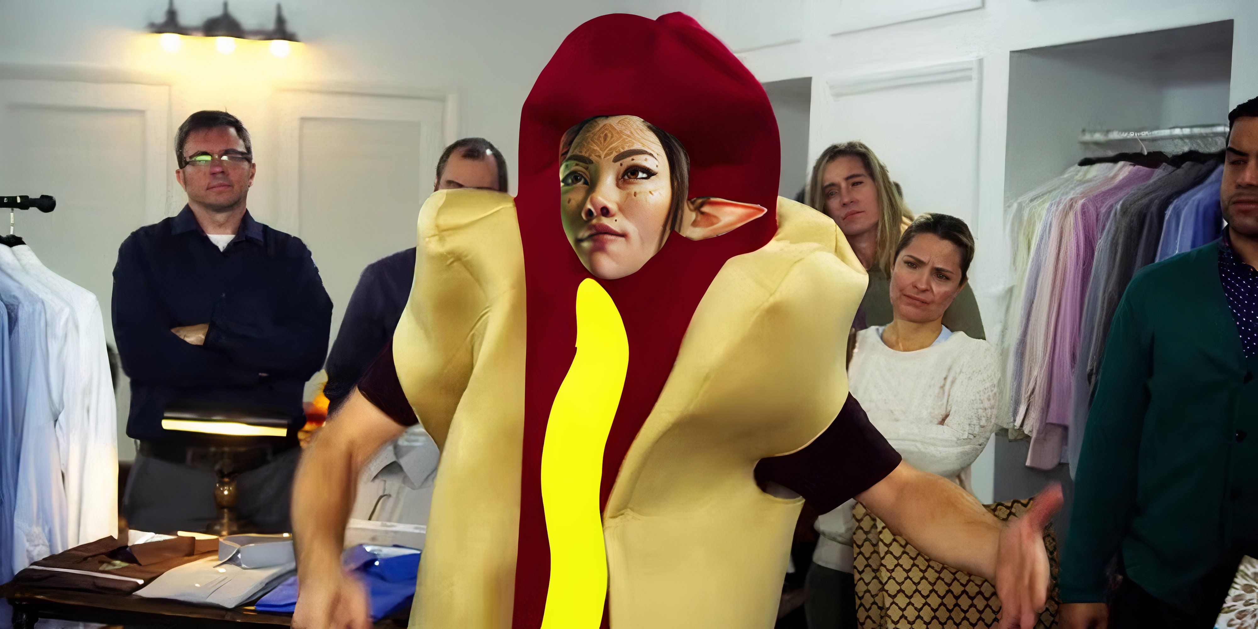 Bellara in Tim Robinson's Hot Dog costume