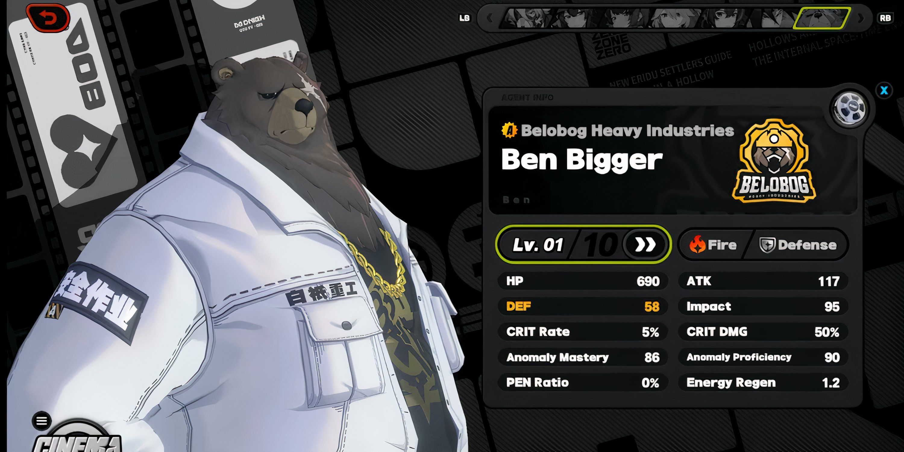 Ben defensive stats in Zenless Zone Zero