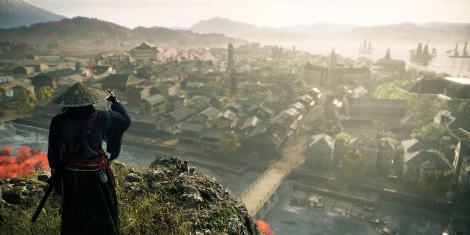 Rise Of The Ronin: A Ronin Taking In The View Of A Town