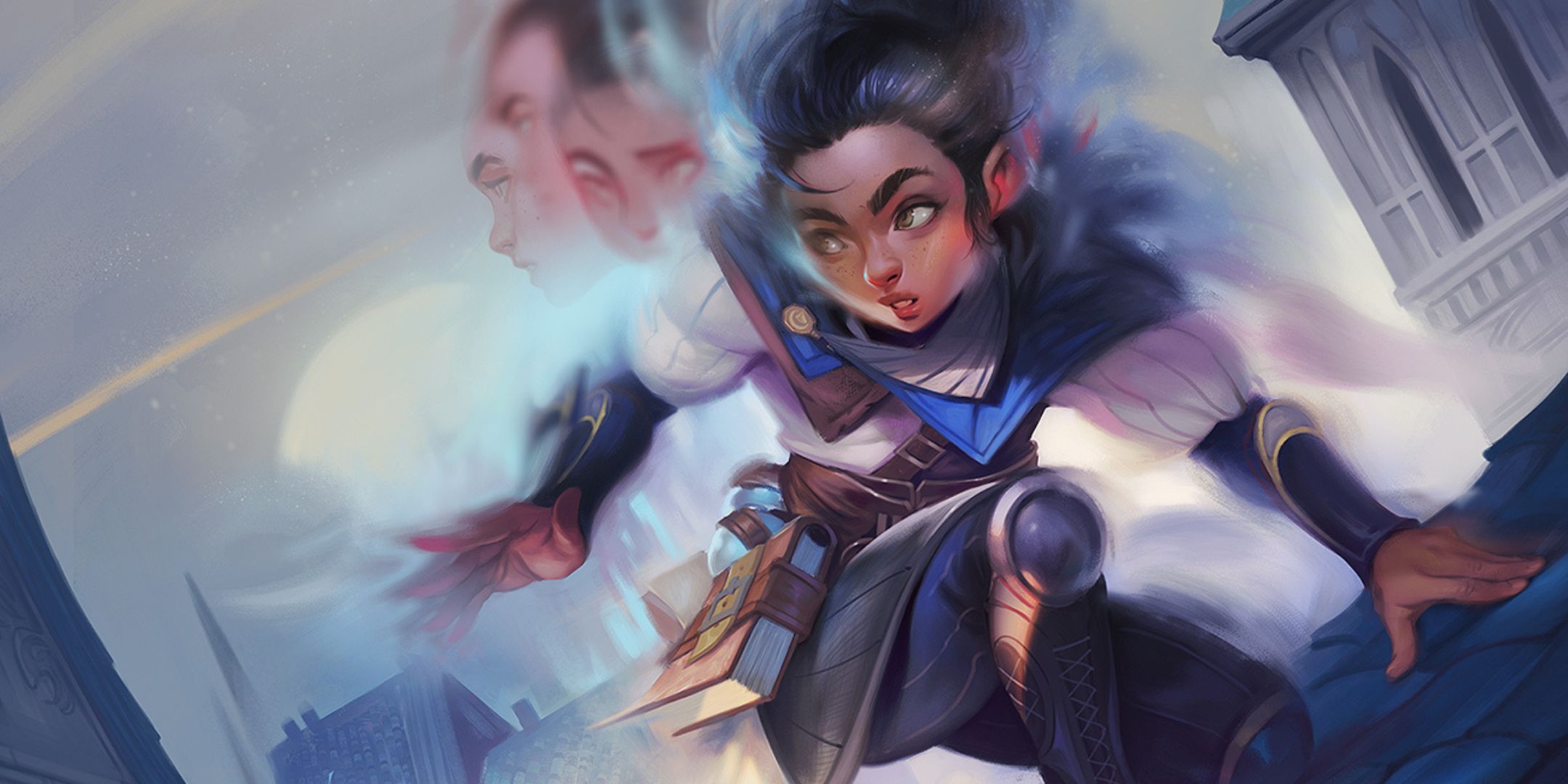 A gnome blurs out of sight as it jumps rooftops