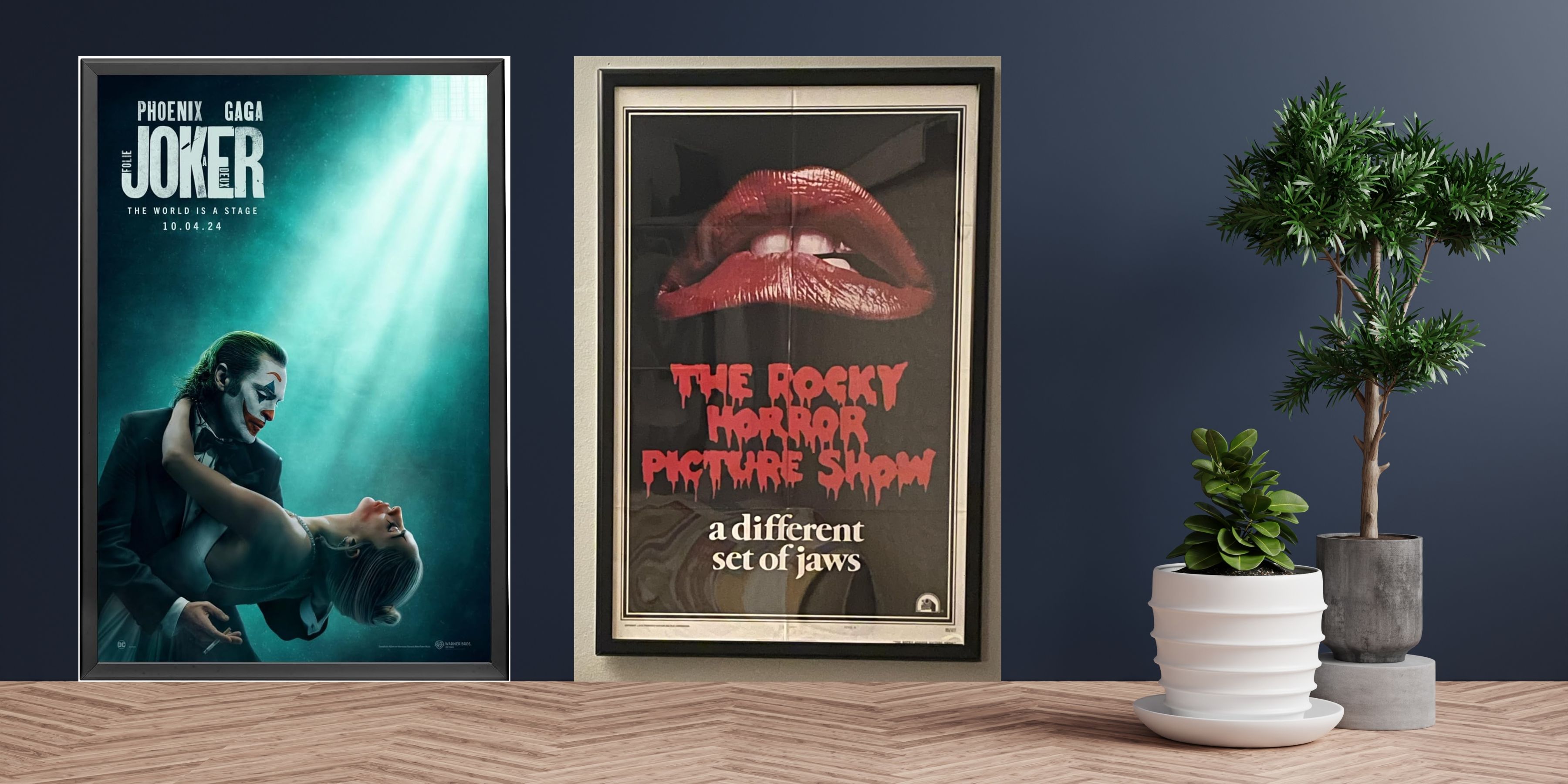 Image of black frames containing Joker and The Rocky Horror Picture Show posters