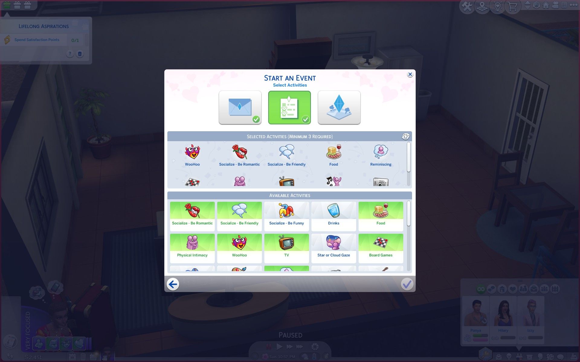 Creating a romantic date in The Sims 4 Lovestruck expansion.