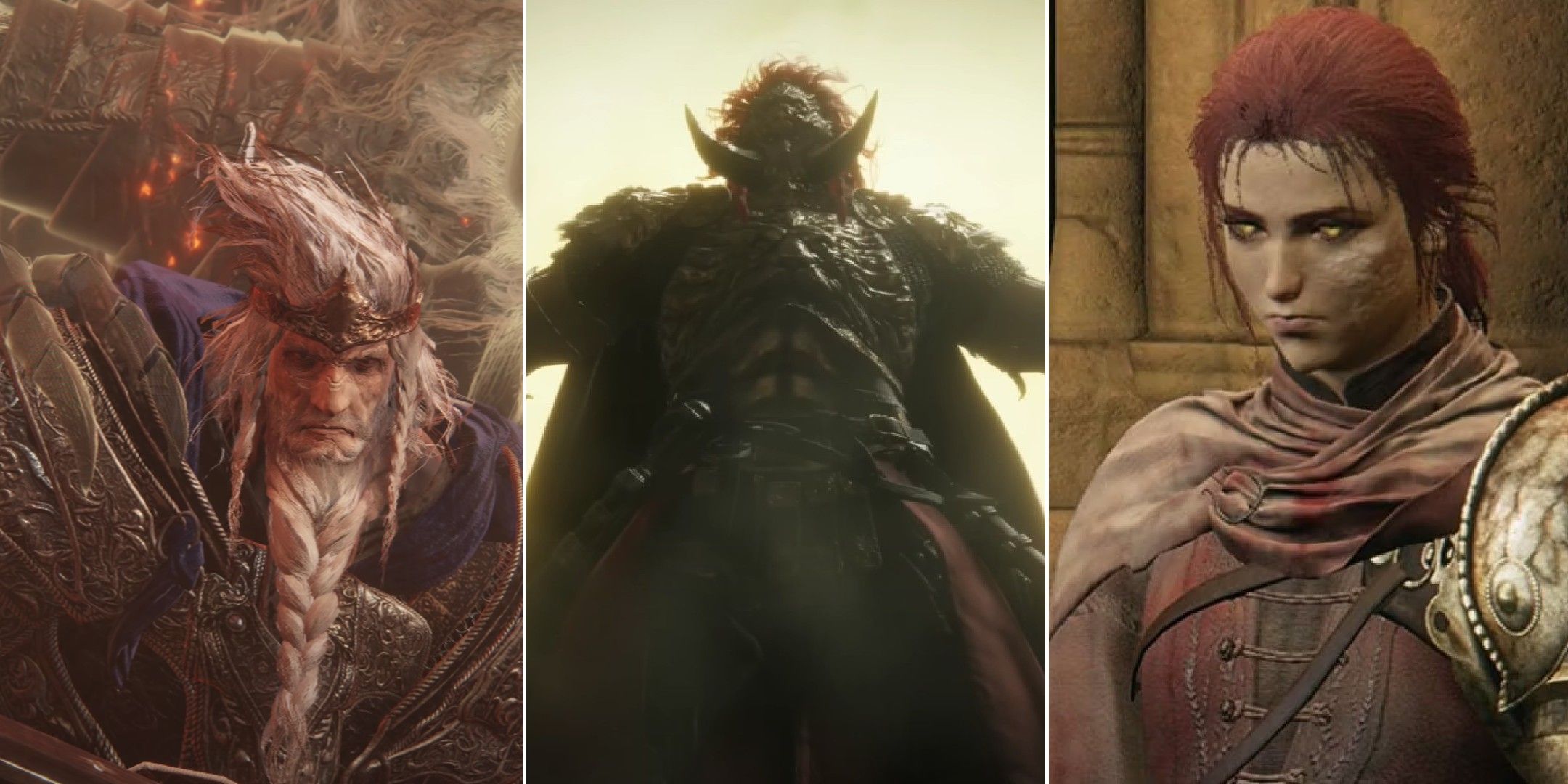Elden Ring collague showing godfrey, radahn and millicent