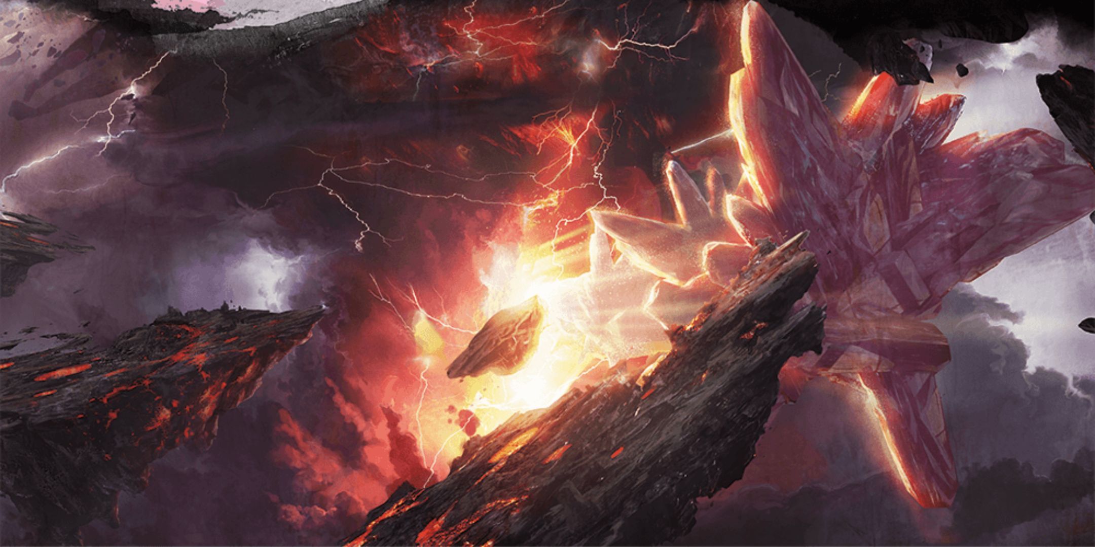 Floating ash slams into a gem with lightning in the background