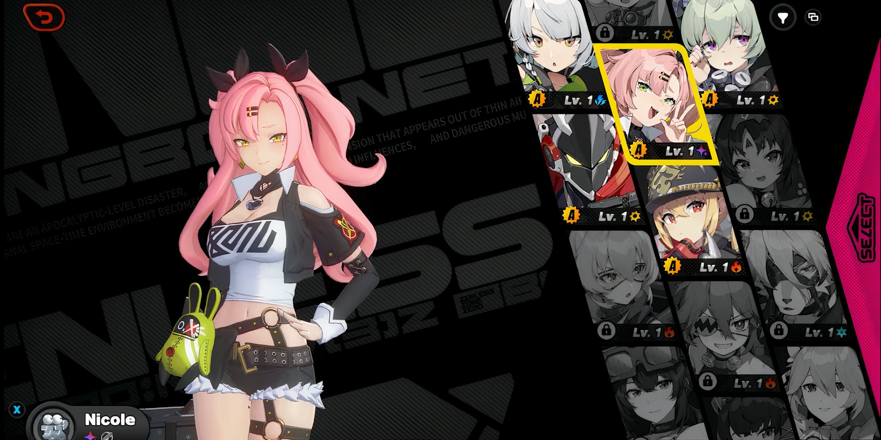 Ether type support agent Nicole character show case in Zenless Zone Zero