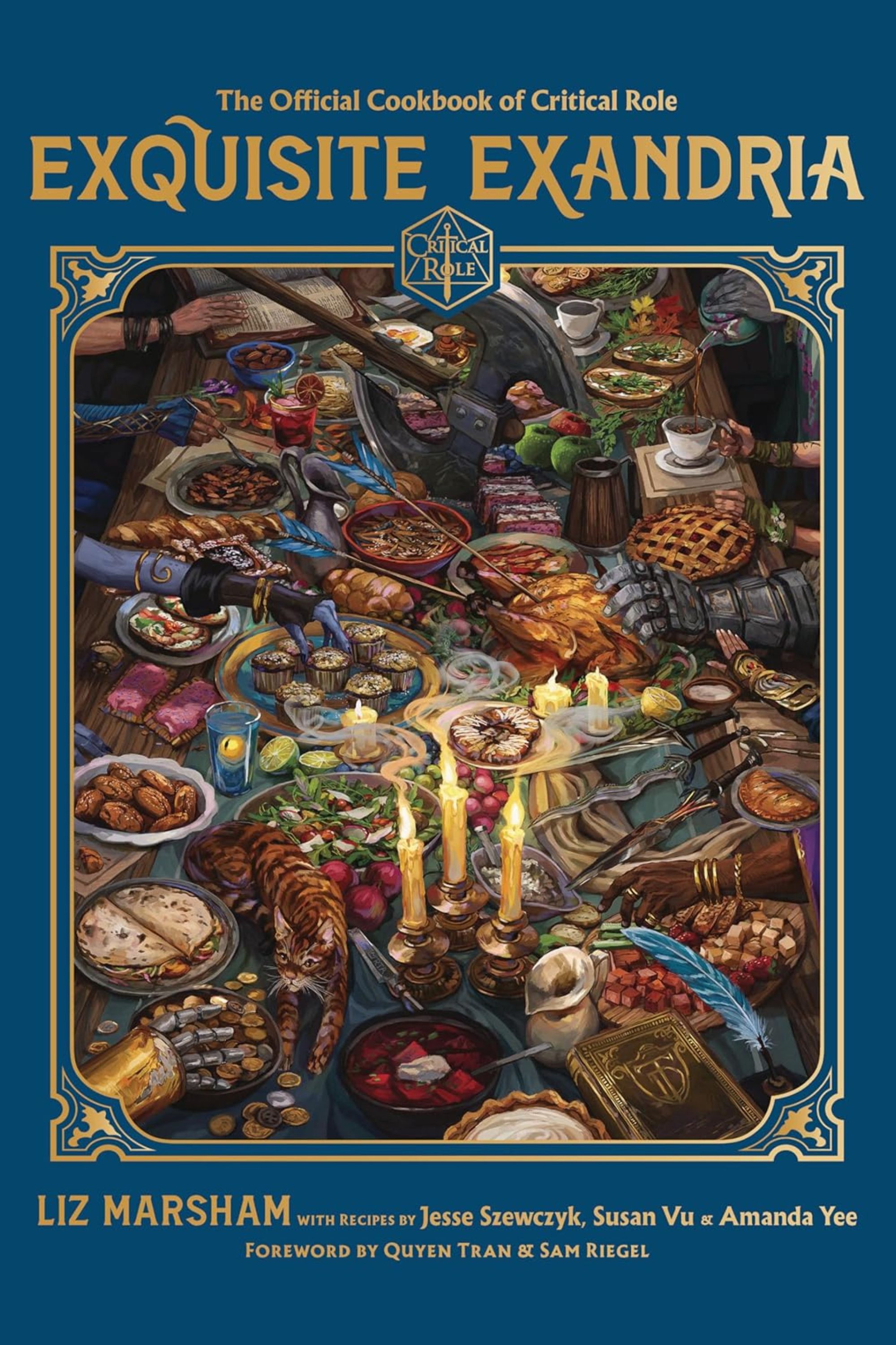A feast fit for a D&D party on as large table in the centre of this cookbook cover.