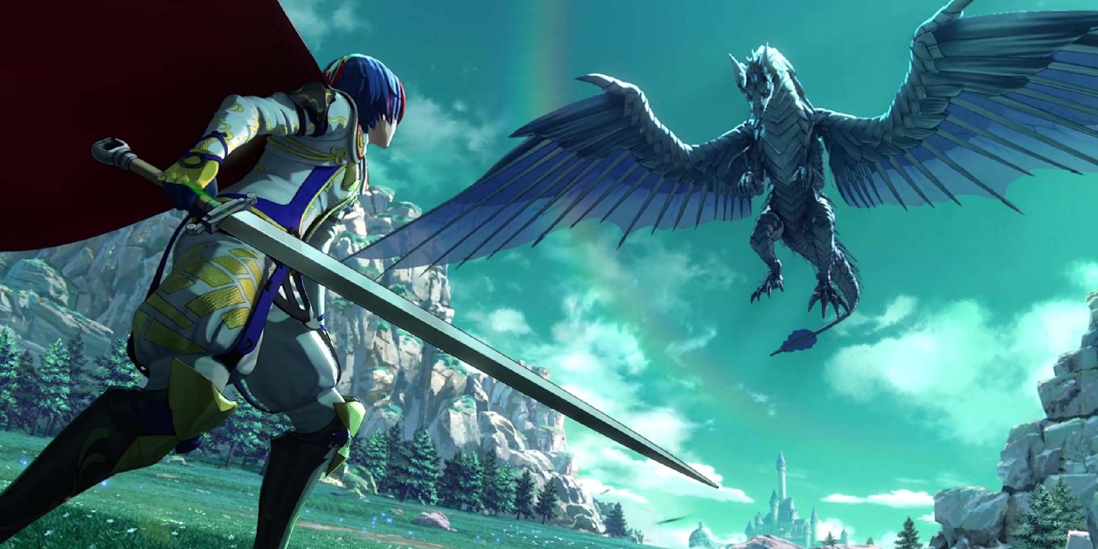 Fire Emblem Engage Character fighting a dragon