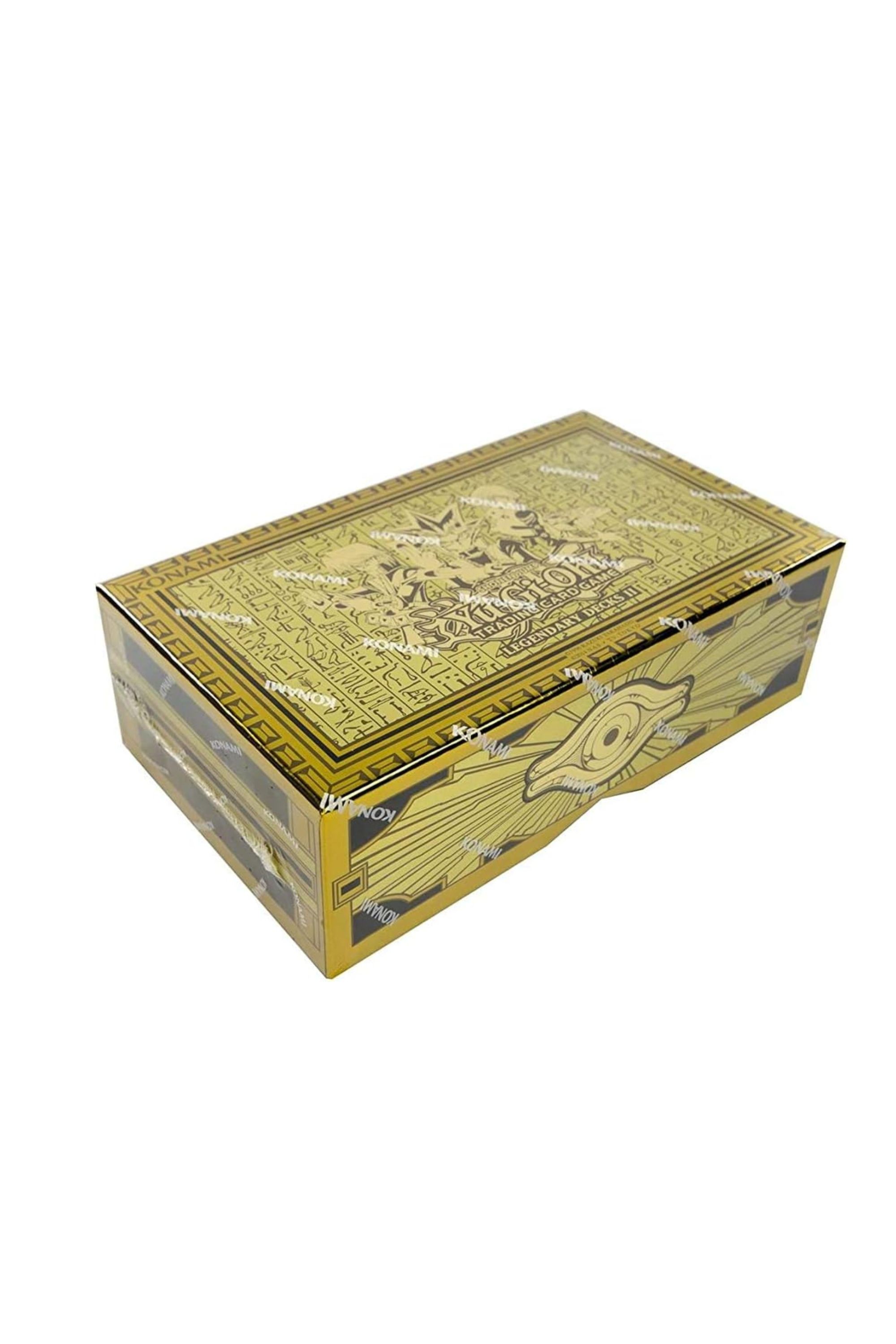 The decorative golden themed box of the Legendary Decks II Themed Starters Yu-Gi-Oh! set.