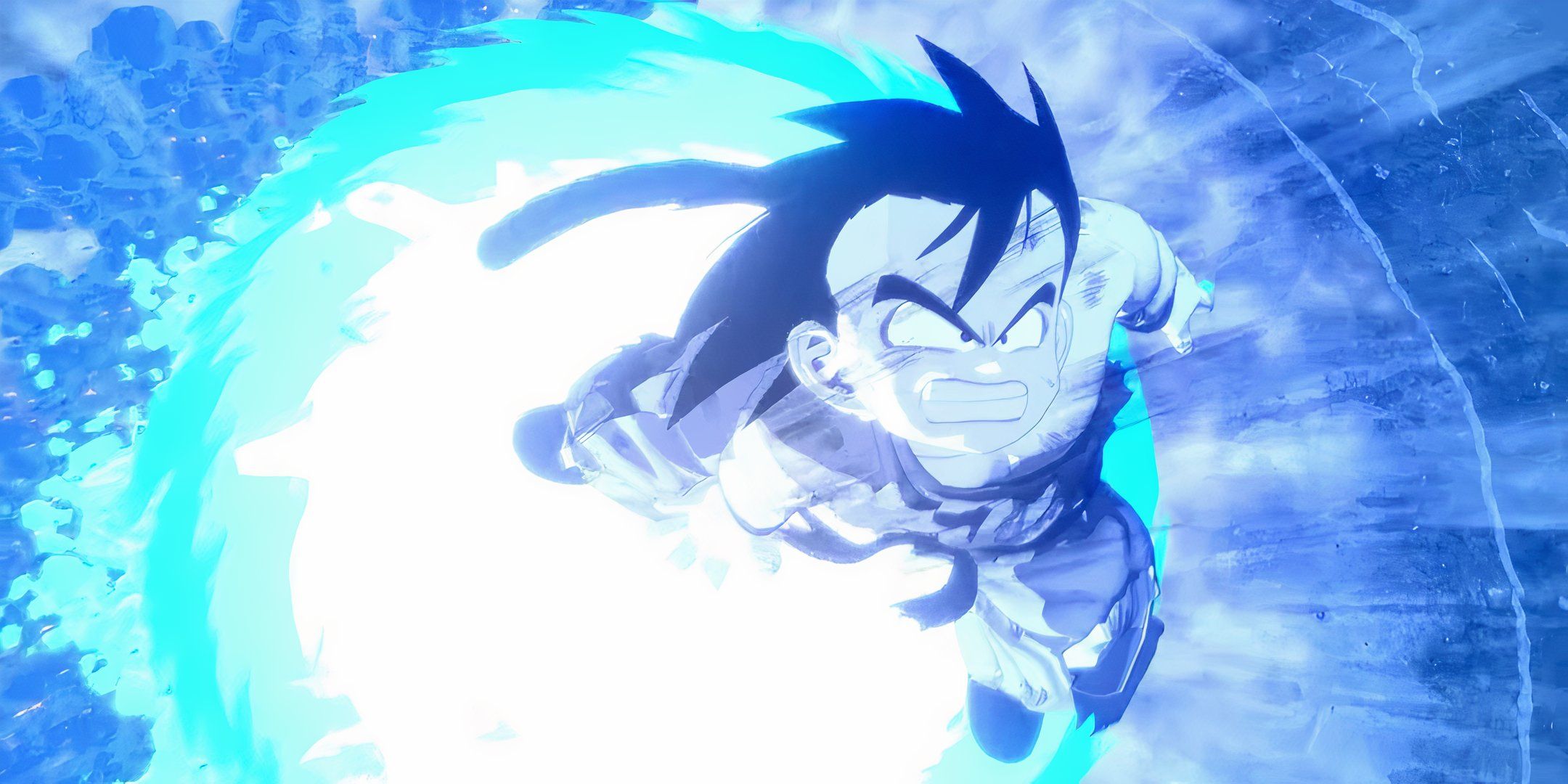 Kid Goku using his Kamehameha in Dragon Ball Z: Kakarot.
