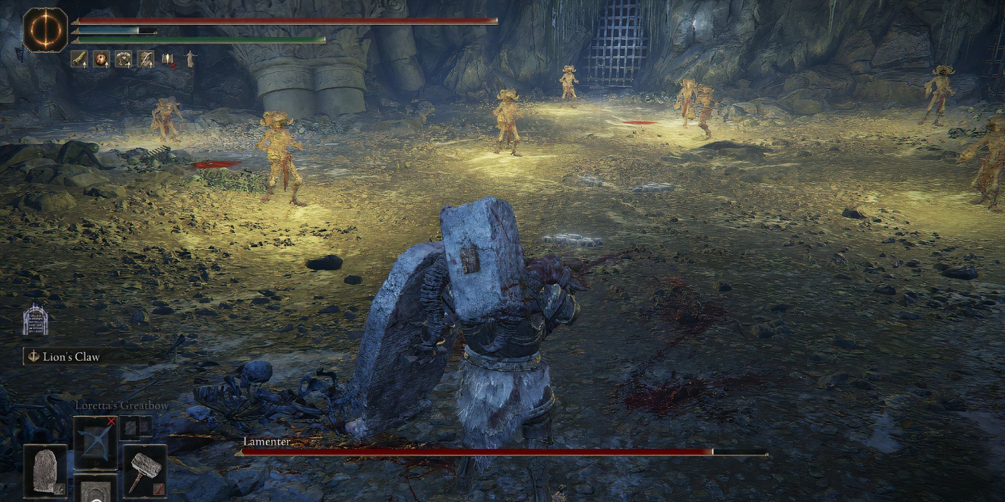 The Lamenter and its clones charge an attack at the Tarnished in unison. 