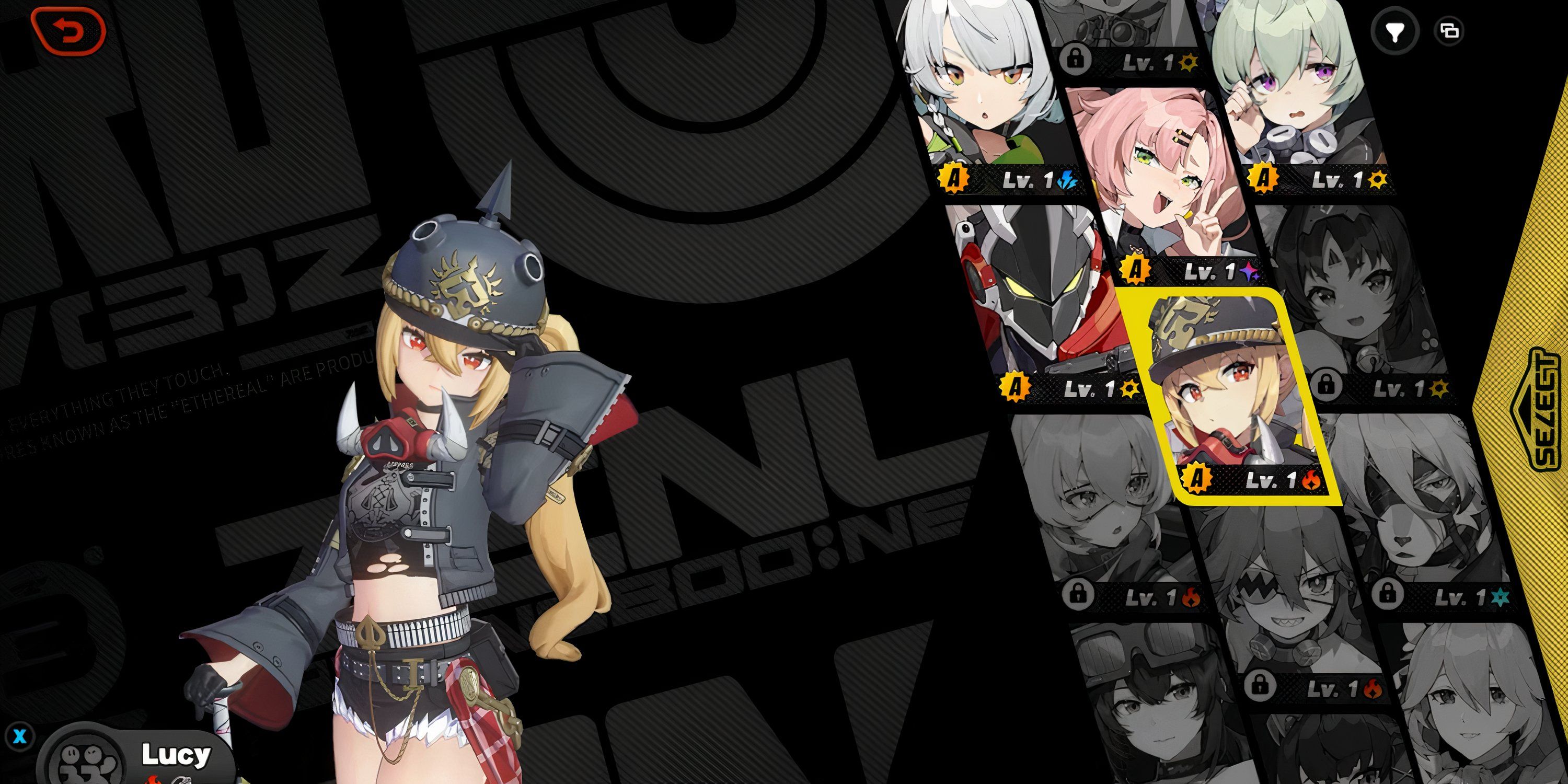 Lucy in character selection screen Zenless Zone Zero