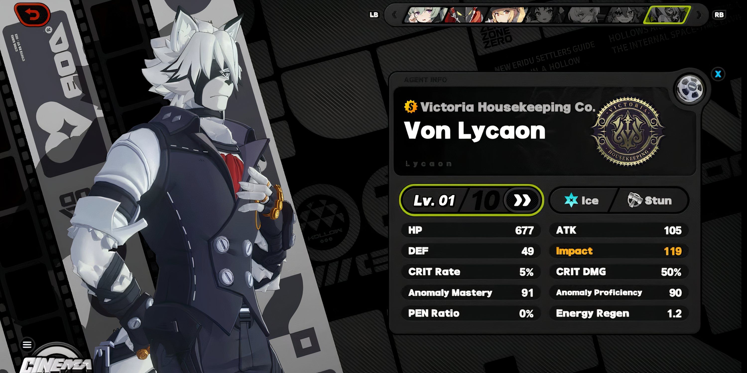 lycaon level 1 stats in Zenless Zone Zero