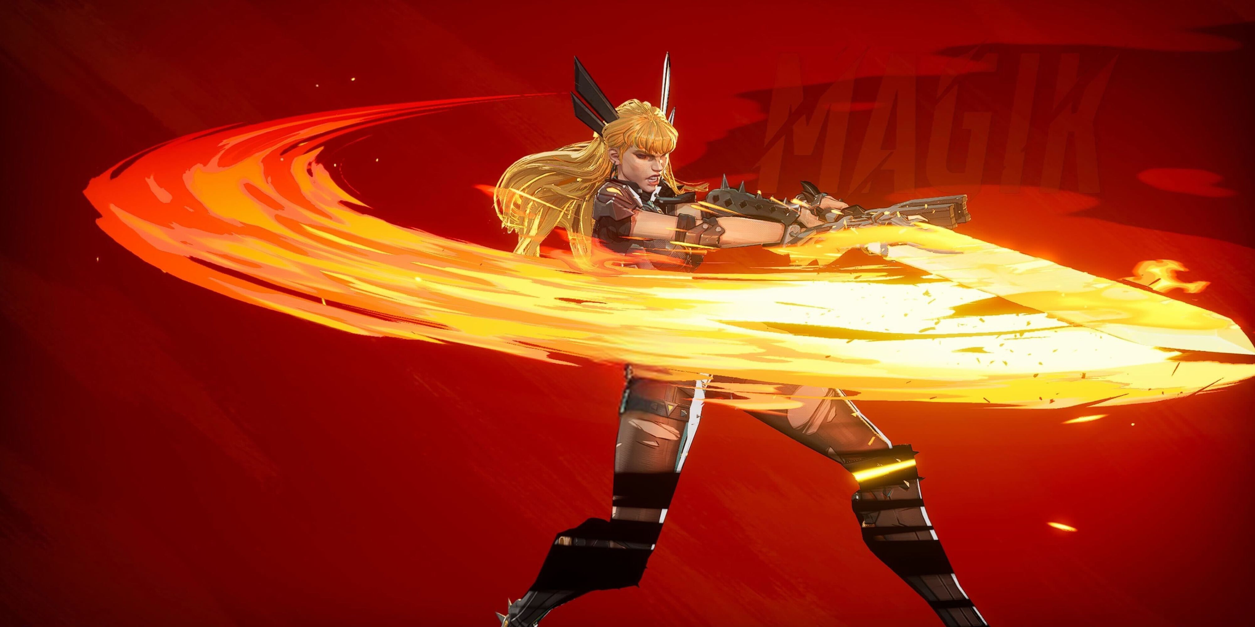 Magik swinging her flaming sword