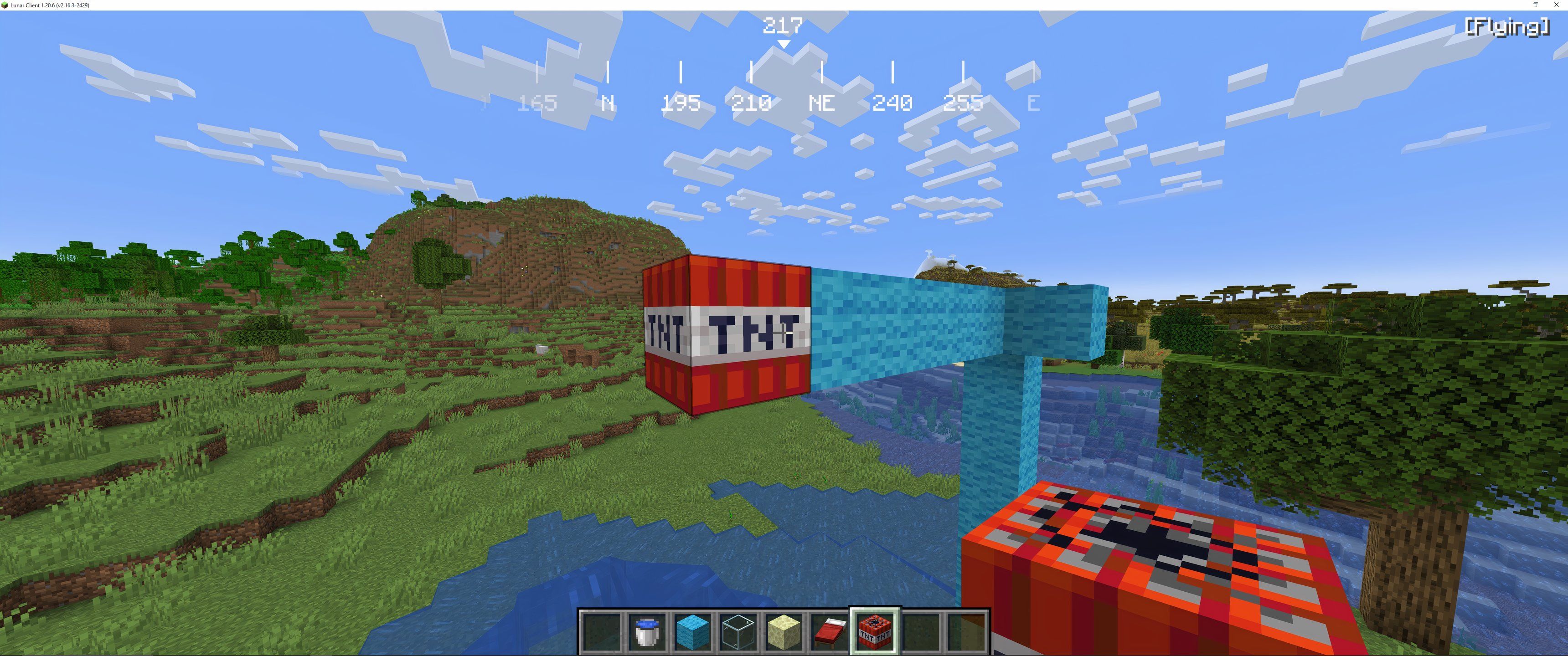 Minecraft: An image of TNT being used on a practice bridge.