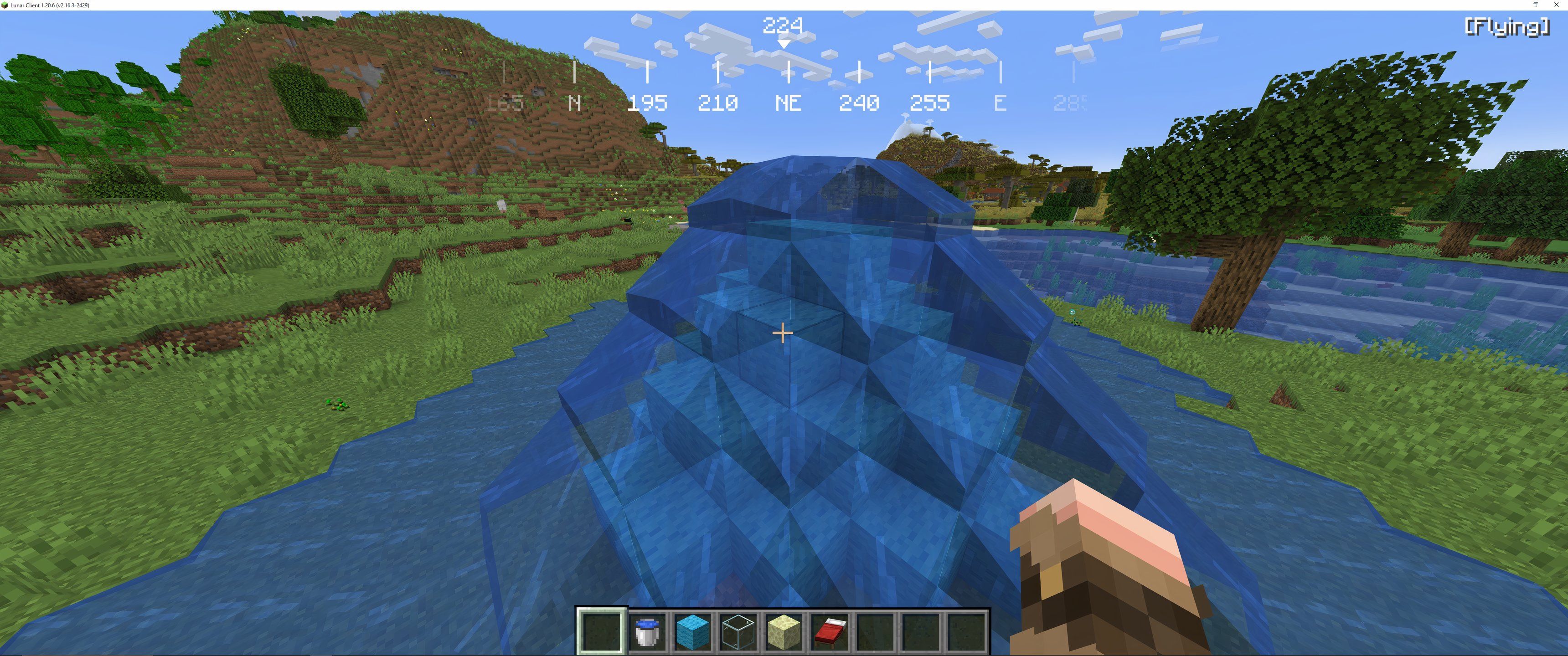 Minecraft: The player dumps a water bucket over their defense in creative mode.