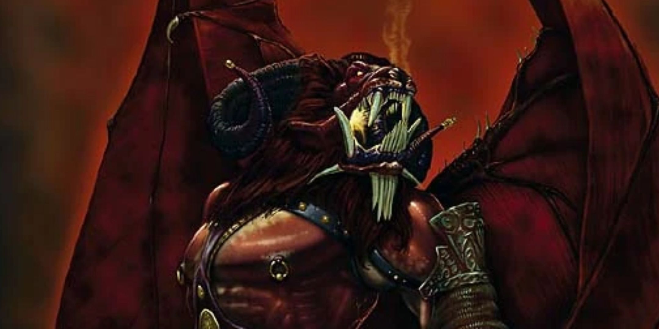 Orcus from Dungeons & Dragons, a red skinned demon with goat features and wings.