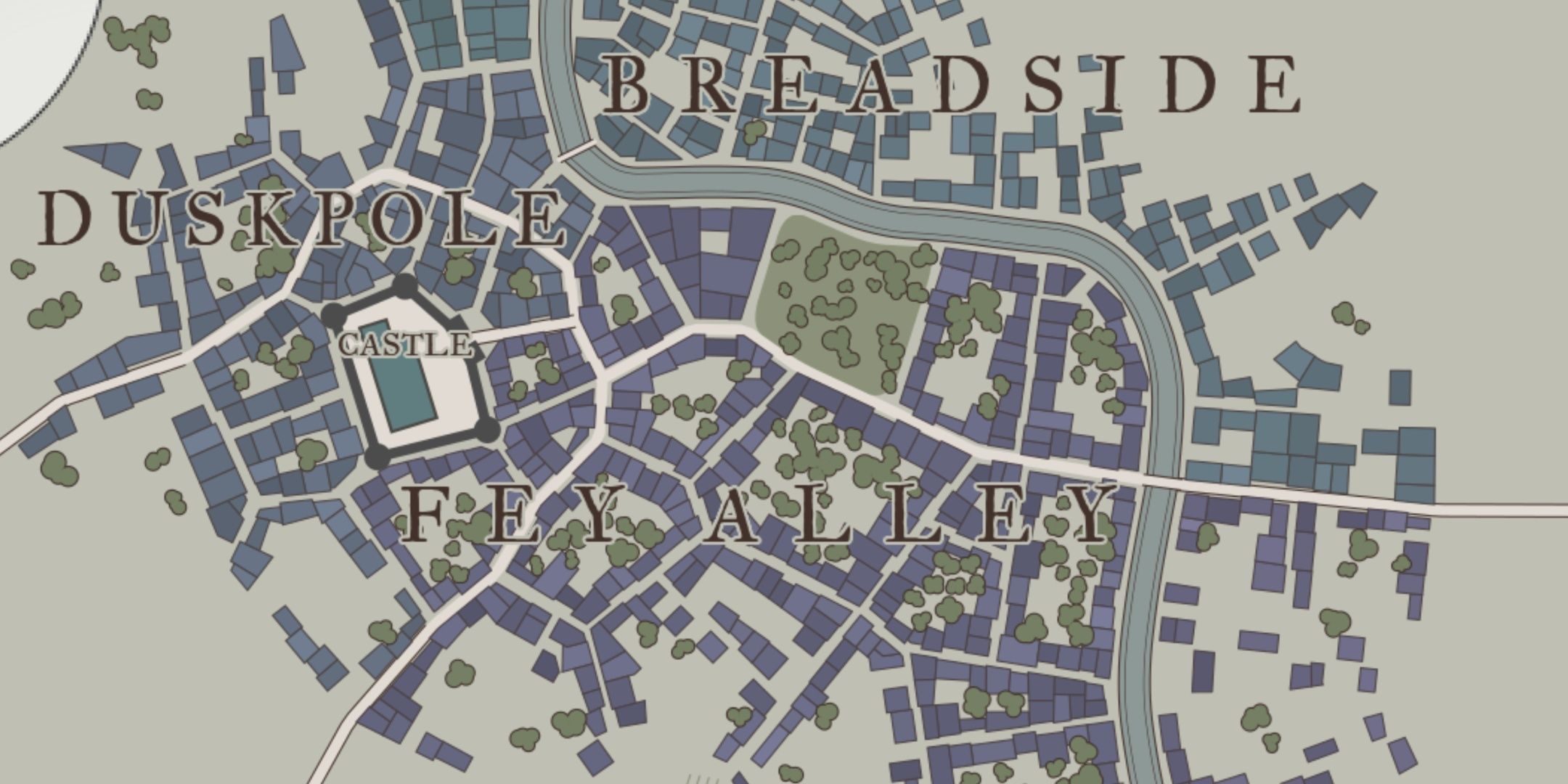 A generated overview map of a medieval city.