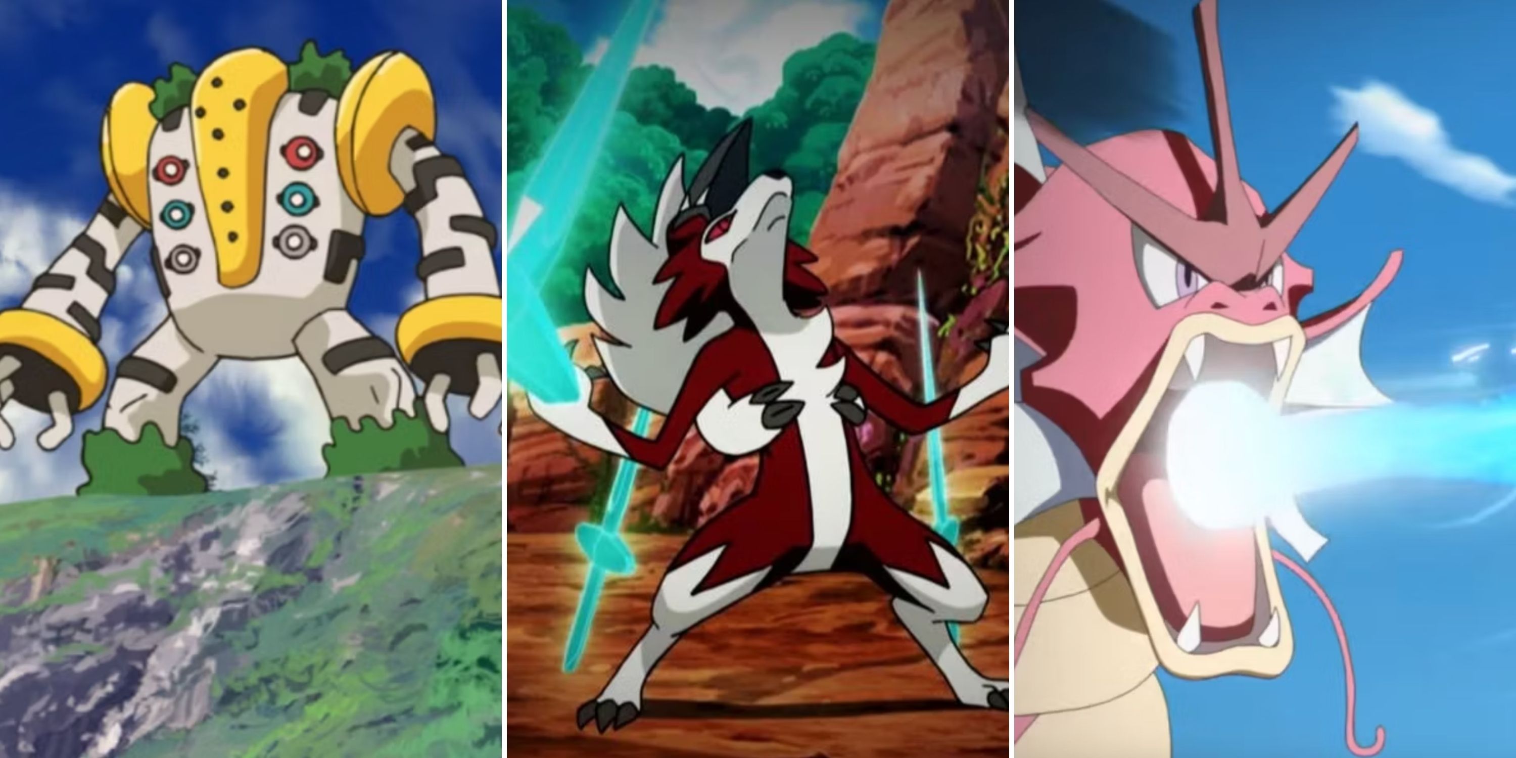 Multi-Image featuring three different pokemon using special attacks