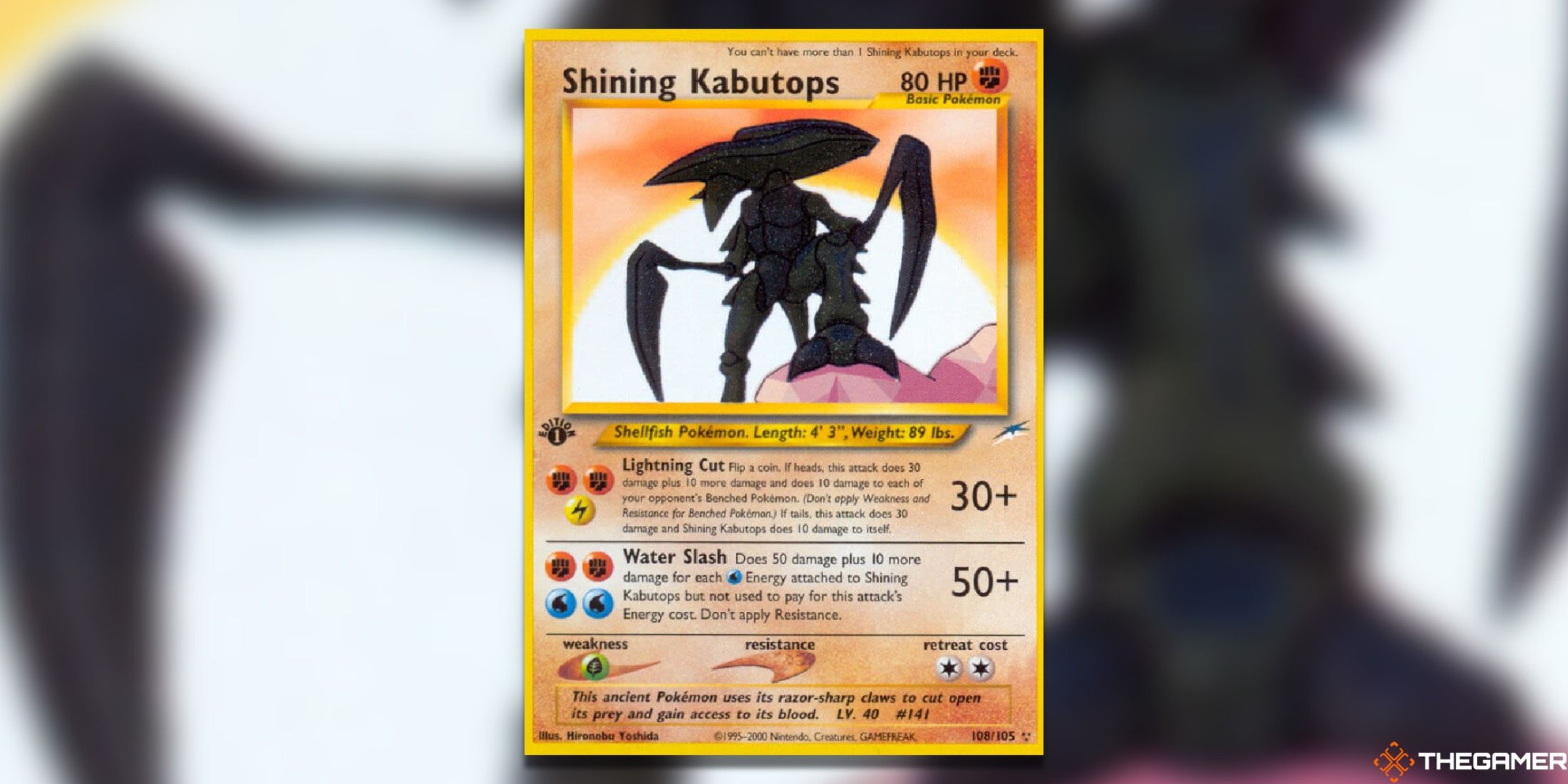 The Neo Destiny Shining Kabutops from the Pokemon TCG.