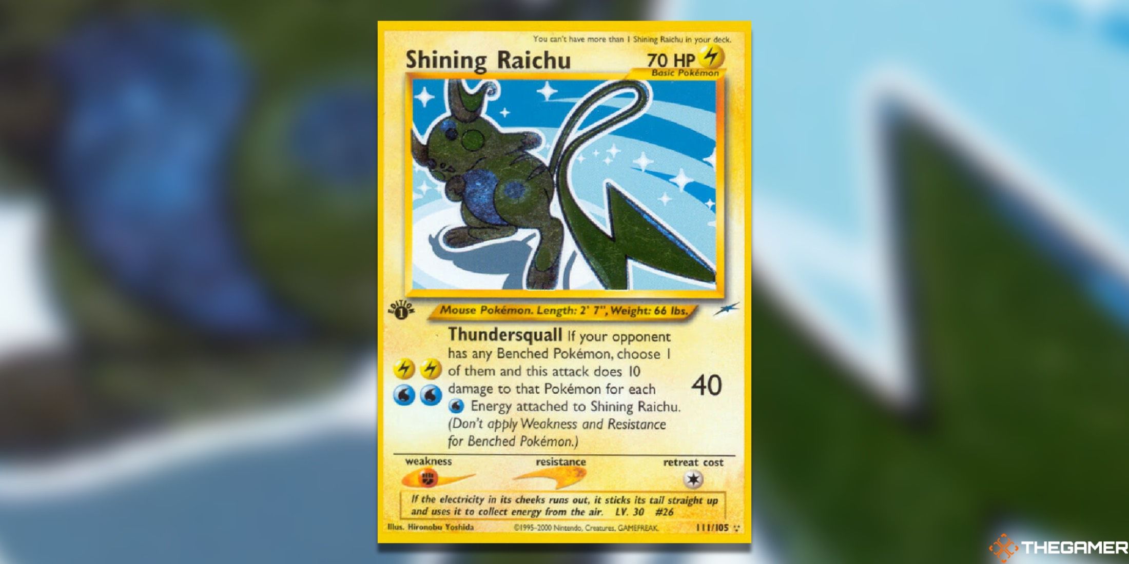 The Neo Destiny Shining Raichu from the Pokemon TCG.