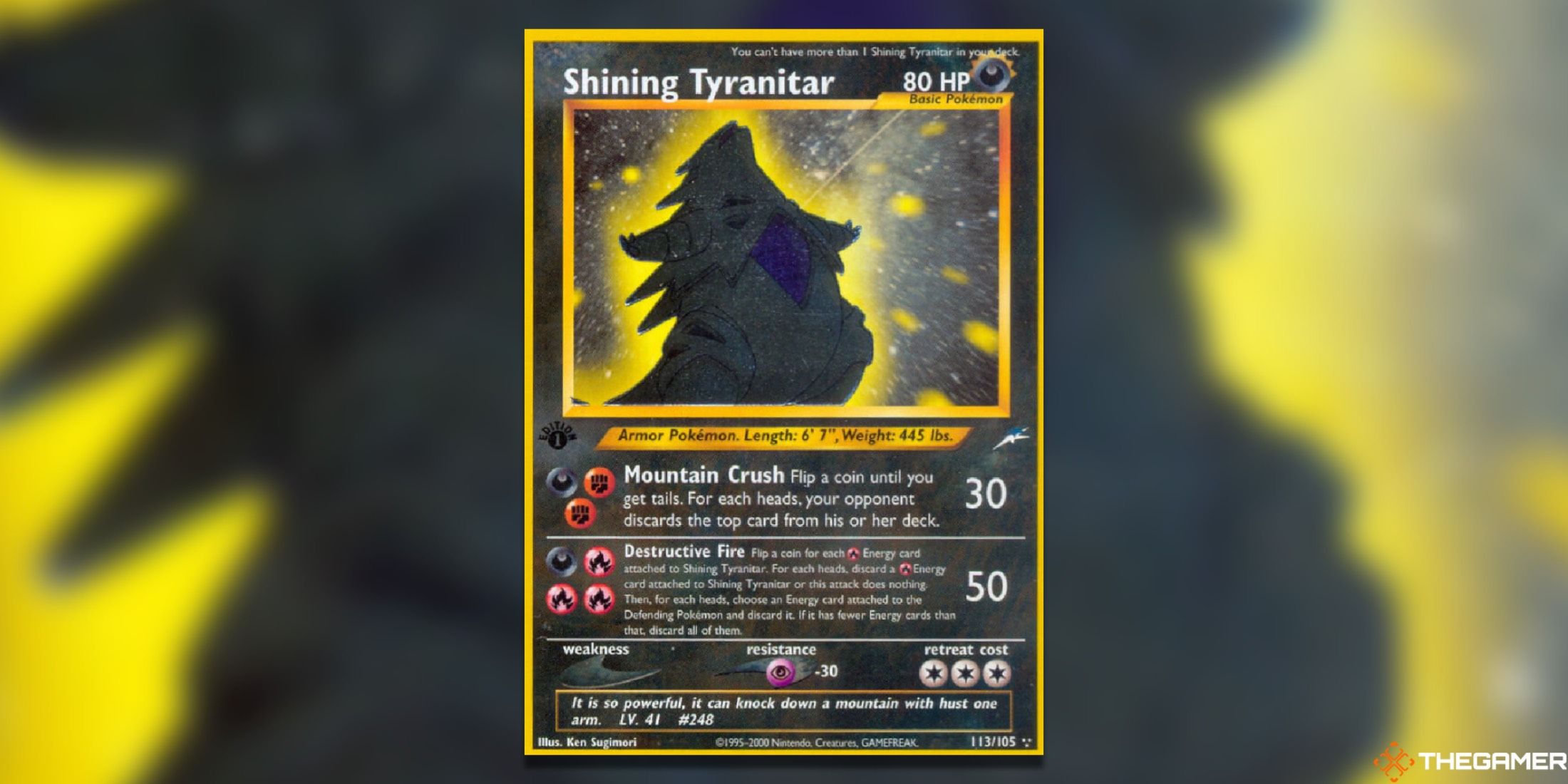 The Neo Destiny Shining Tyranitar from the Pokemon TCG.