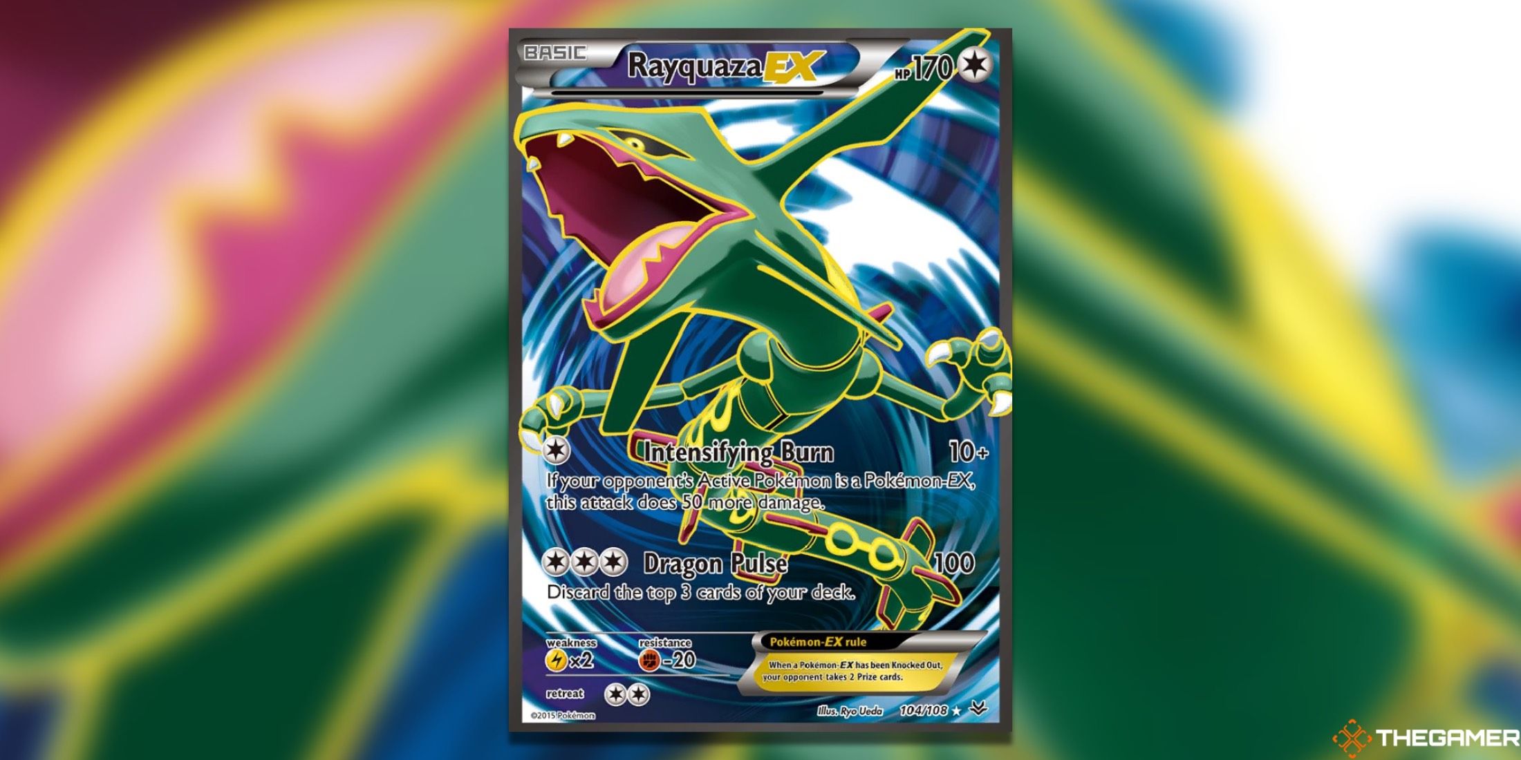 The Roaring Skies Rayquaza EX from the Pokemon TCG.