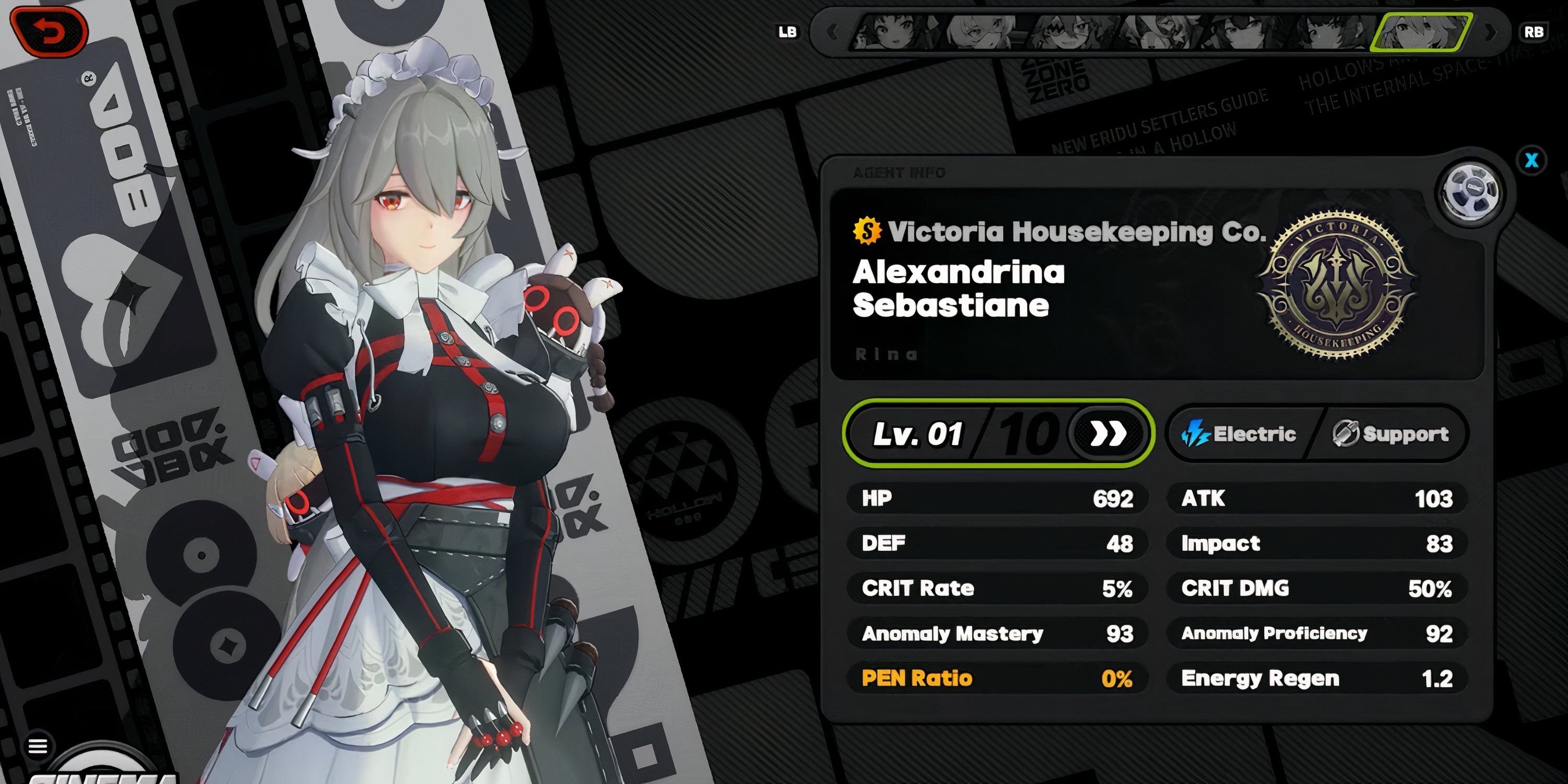 Rina base stats level 1 in Zenless Zone Zero