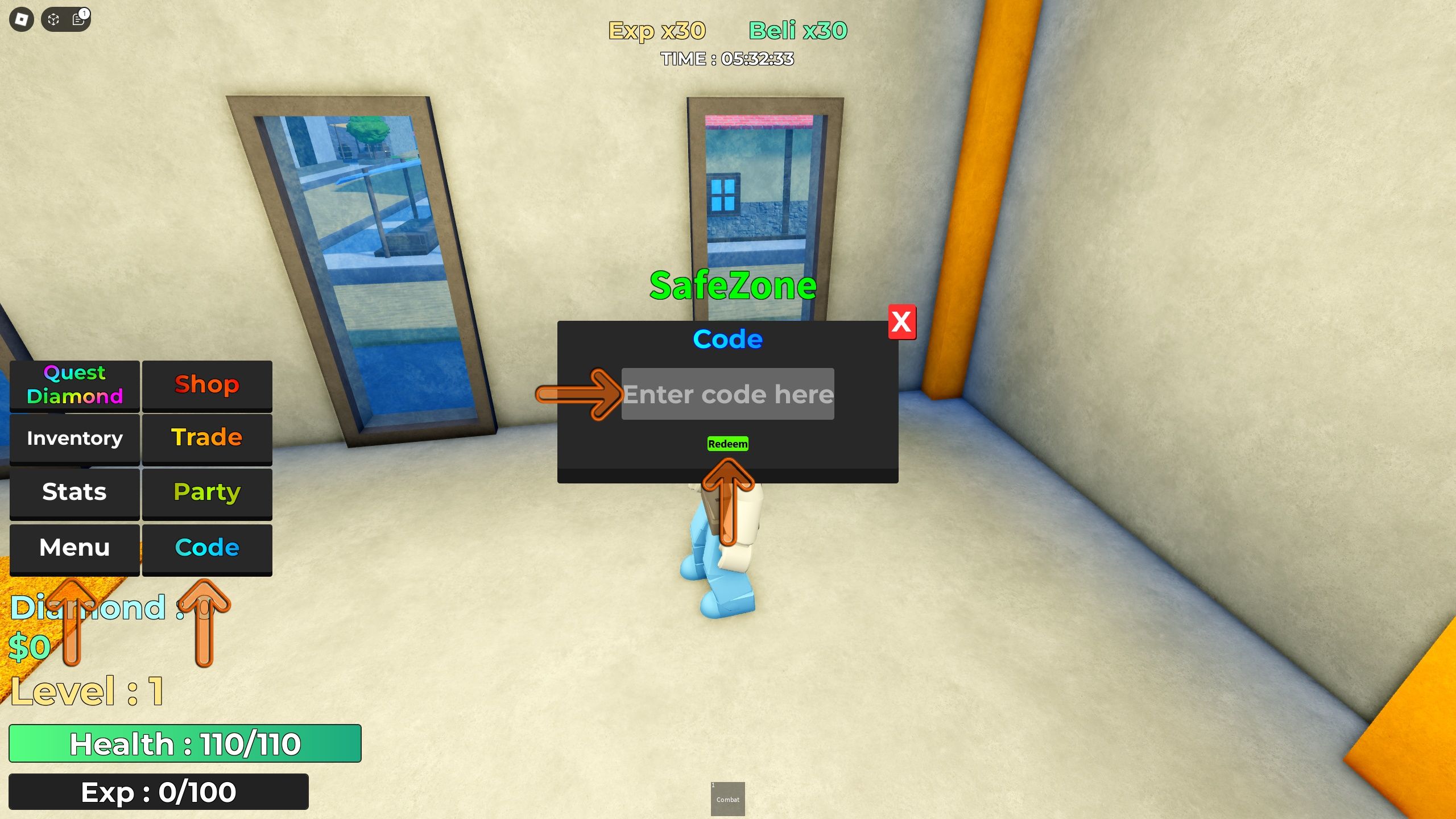 the codes box is open in Rock Fruit on Roblox