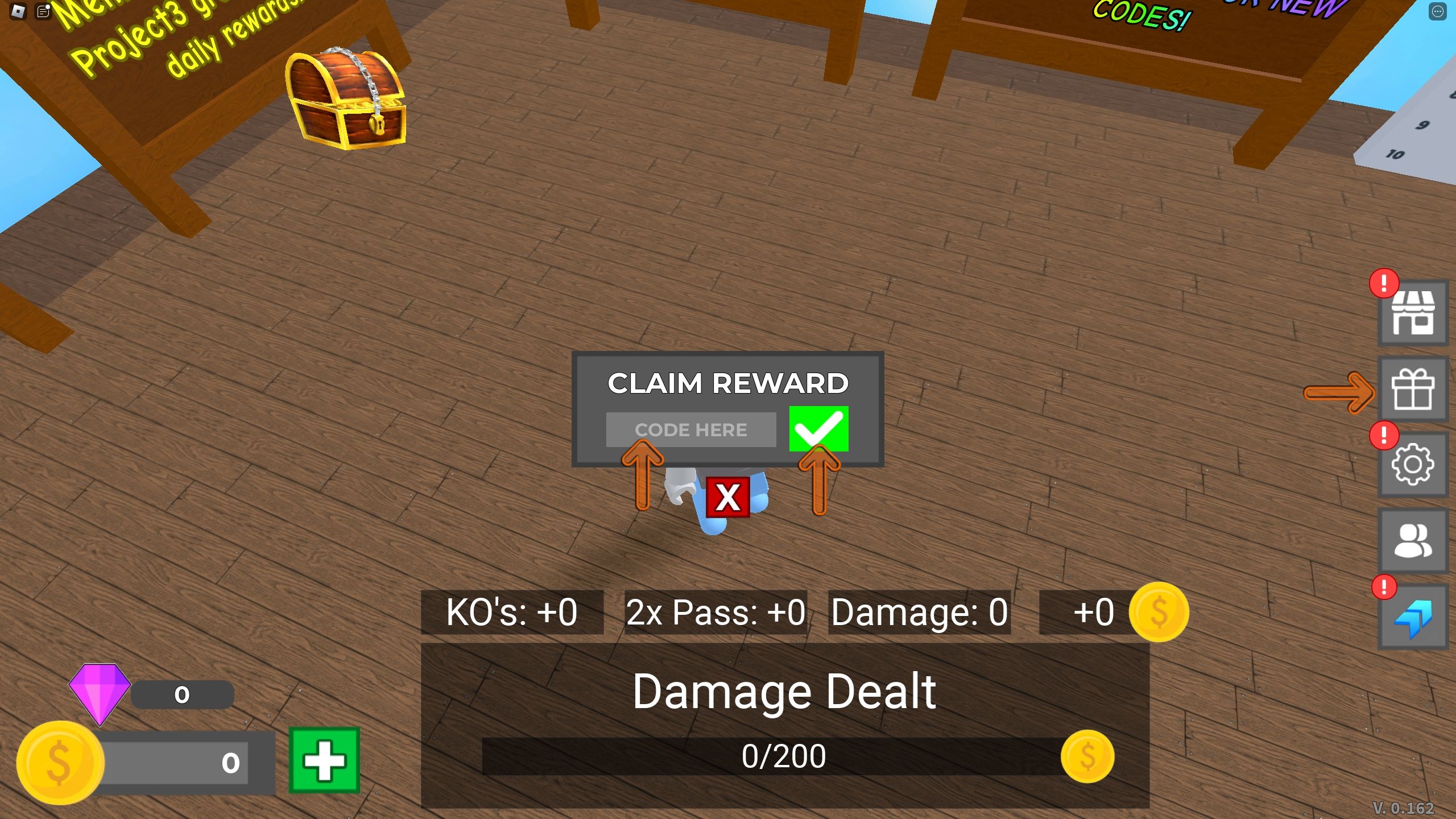the codes box in Fruit Arena on Roblox