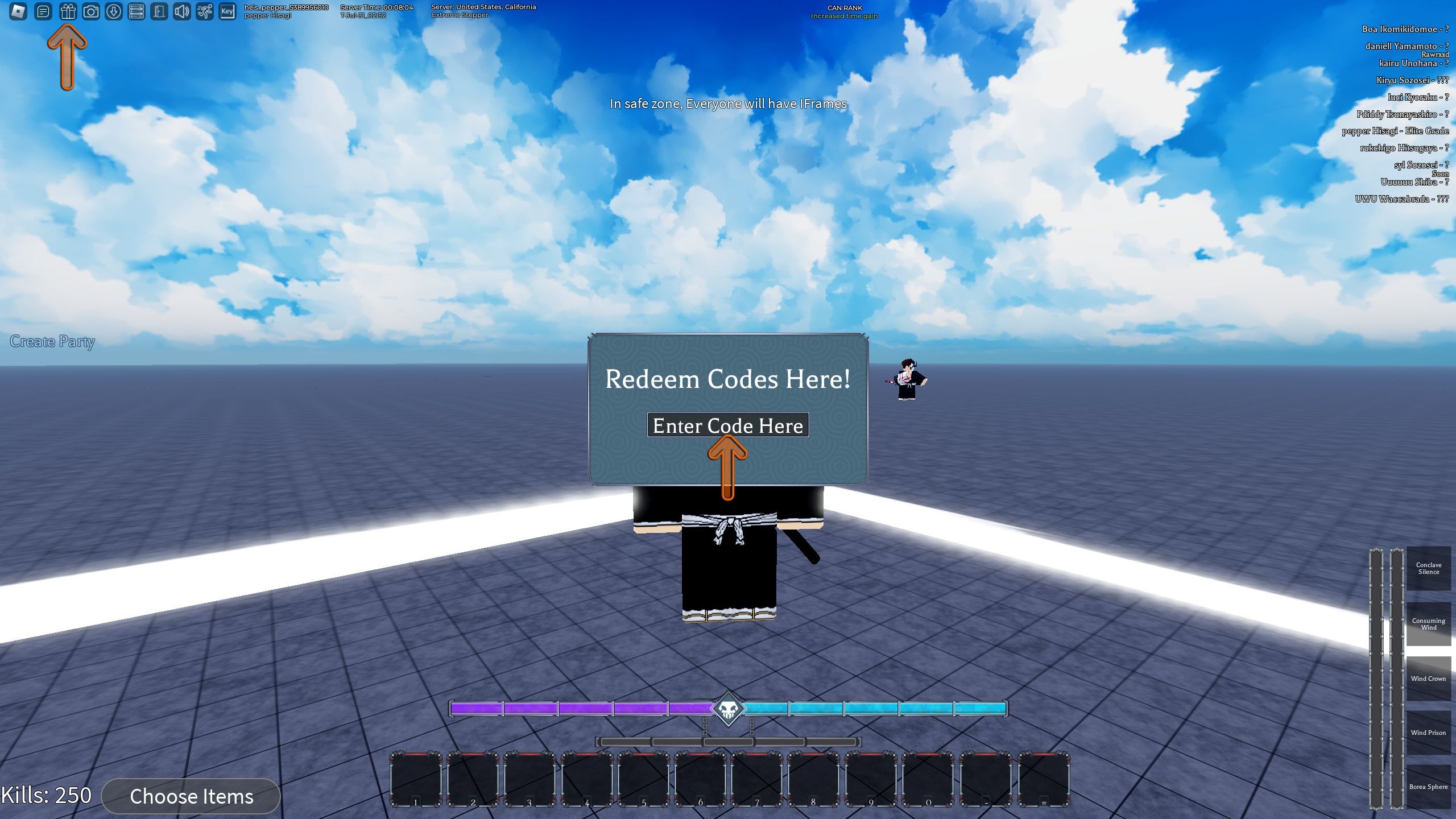 the codes box in Type Soul Battlegrounds on Roblox