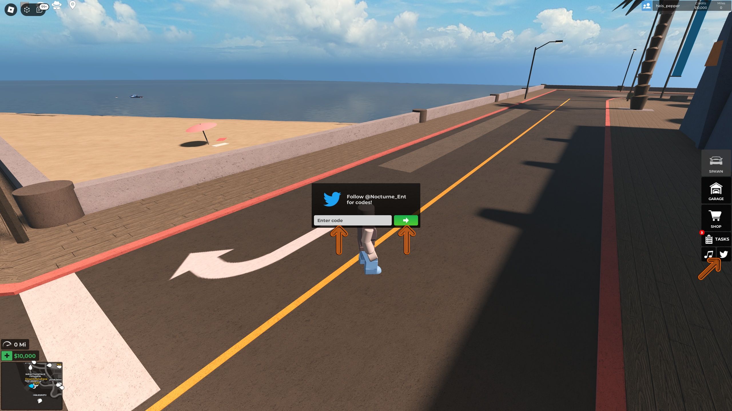the codes box is open in Driving Simulator on Roblox