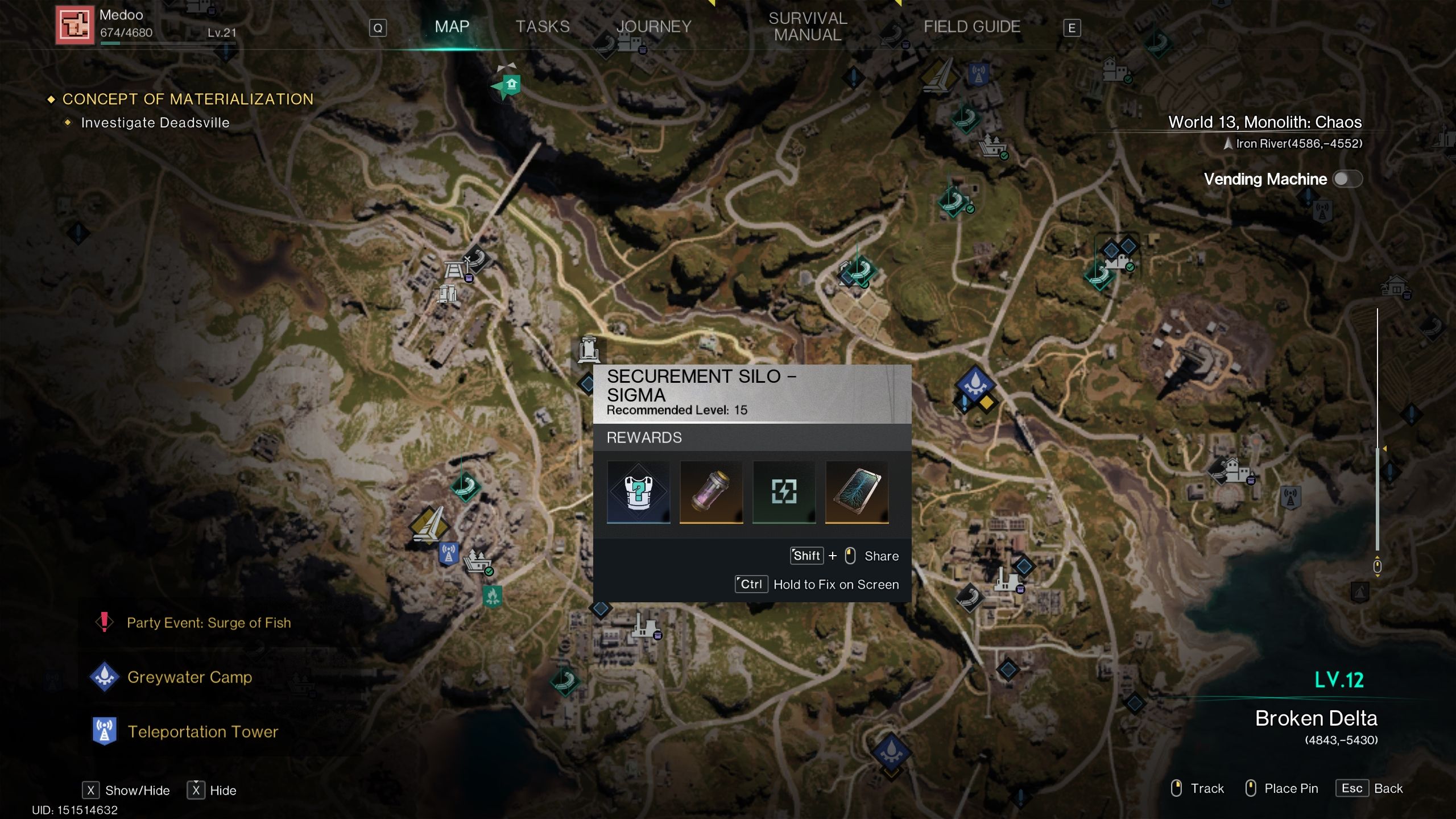 Securement Silo - Sigma location on the map - Once Human