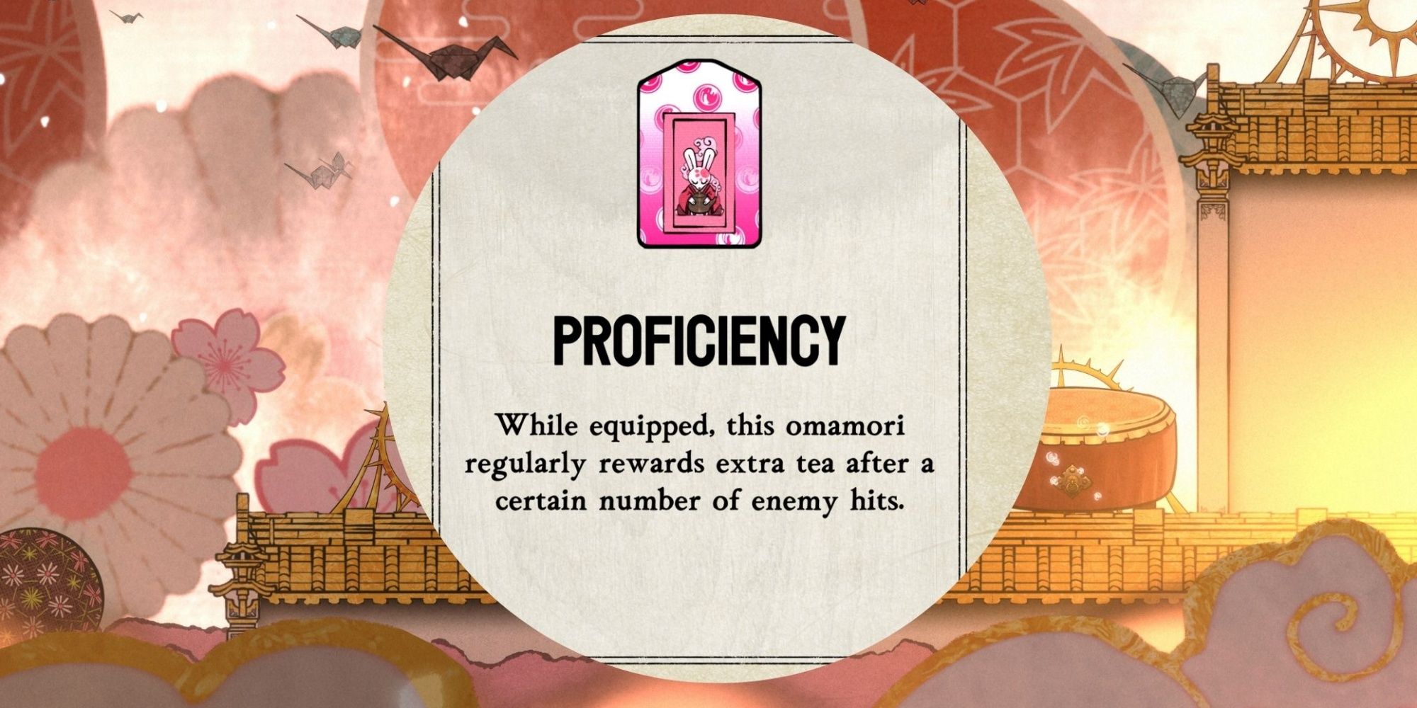 Proficiency Omamori on a dreamlike sakura background in Bo Path of the Teal Lotus.