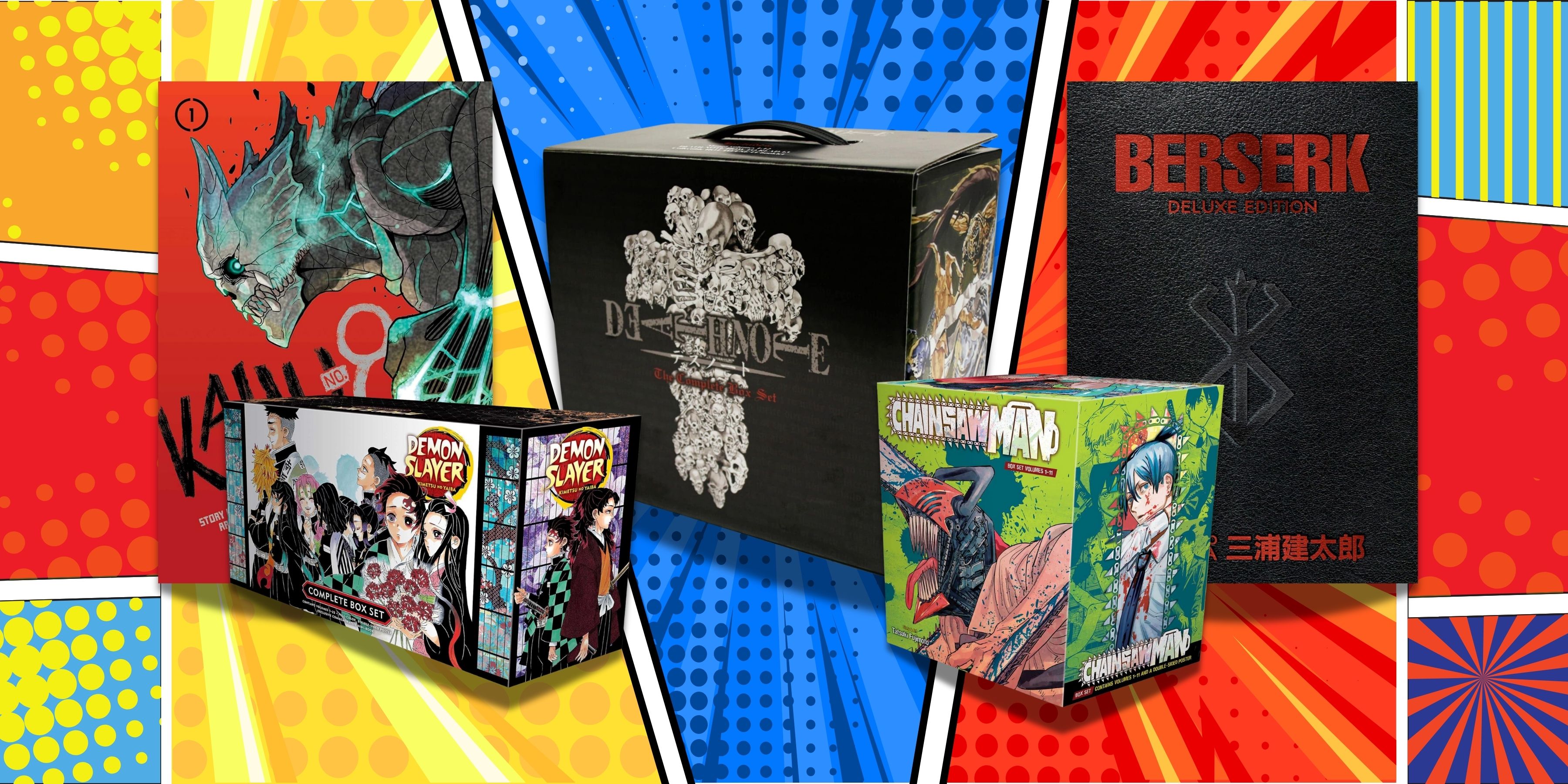 Images of Kaiju, Demon Slayer, Death Note, Chainsaw Man, and Berserk Manga