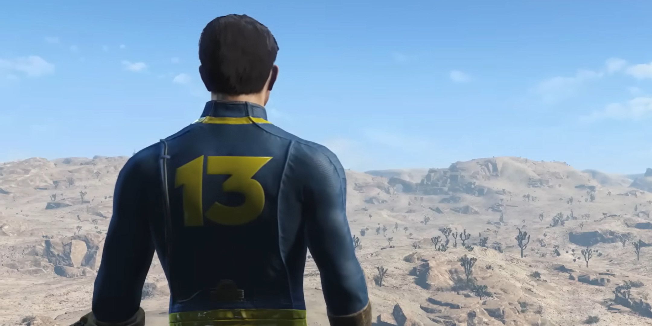 A Vault Dweller wearing a jumpsuit with the number 13 on the back