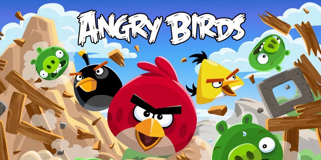 Angry Birds promotional artwork showing the birds attacking the pigs.