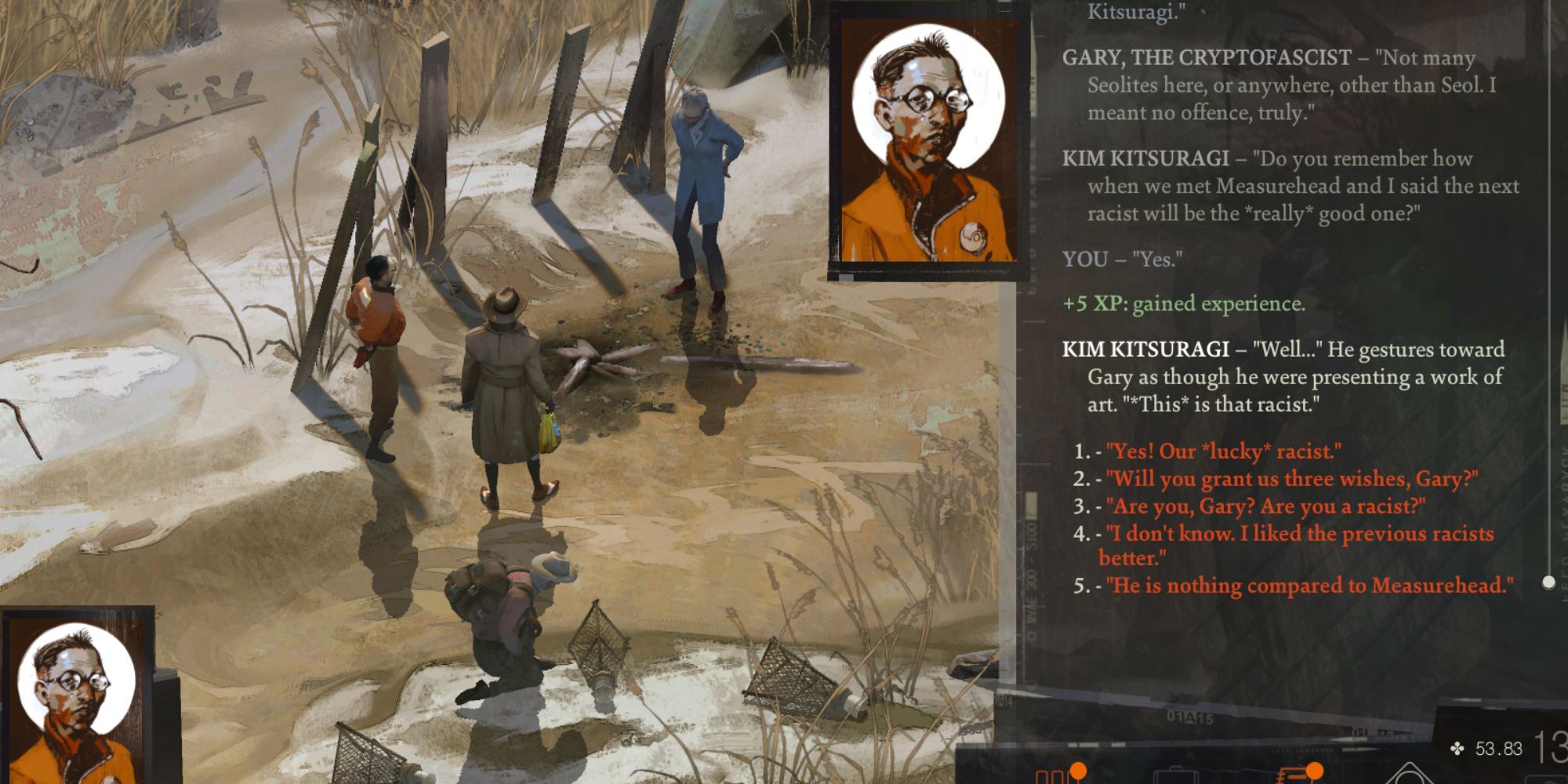 Dialogue with Gary, the cryptofacist in Disco Elysium. 