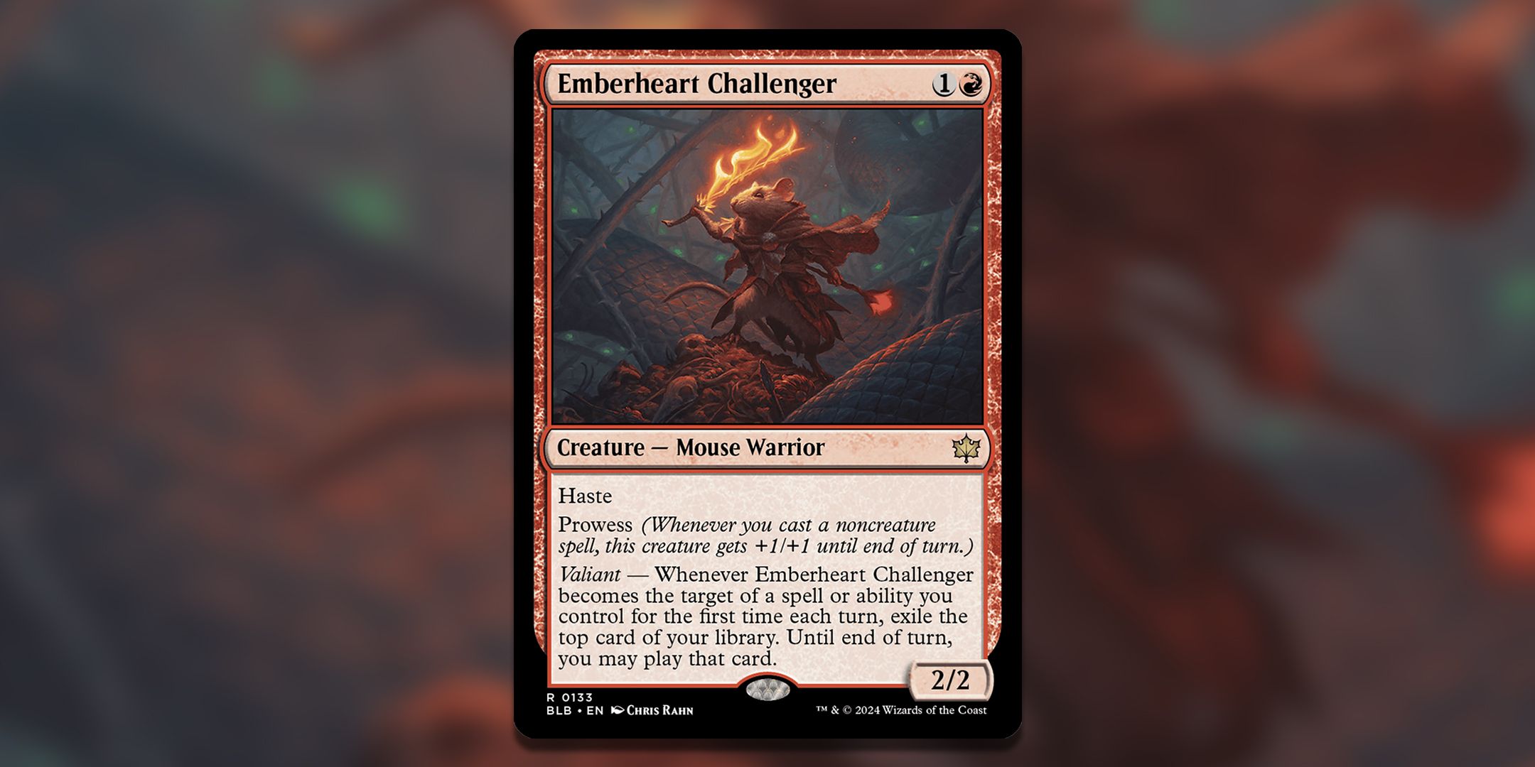 The Emberheart Challenger card with art in background.