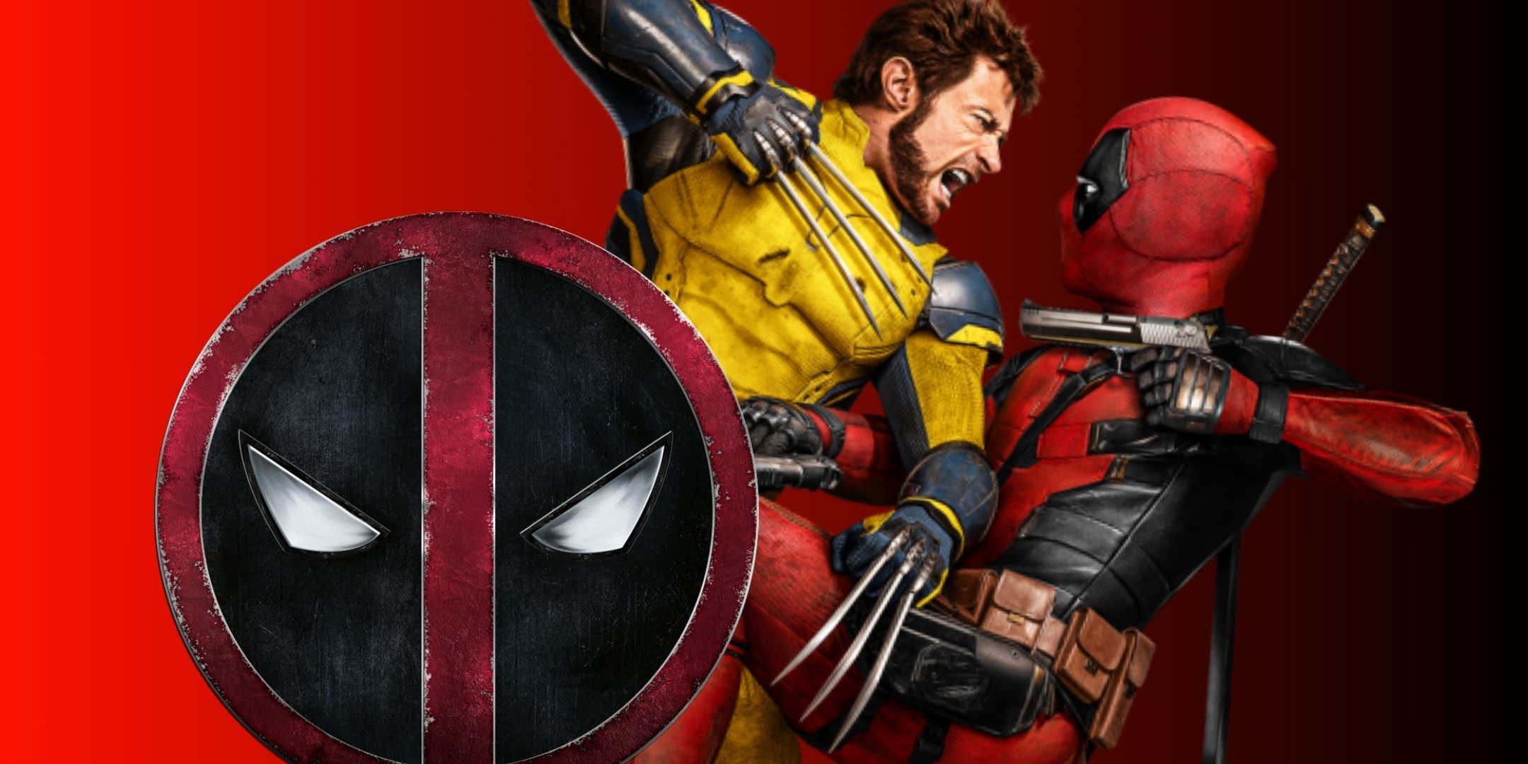 Featured Image with red background. In the foreground is the Deadpool logo and an image of the character figthing Wolverine.