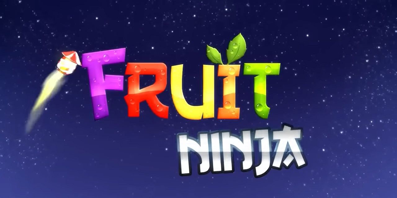 The Fruit Ninja title card, with a firework in a starry sky.