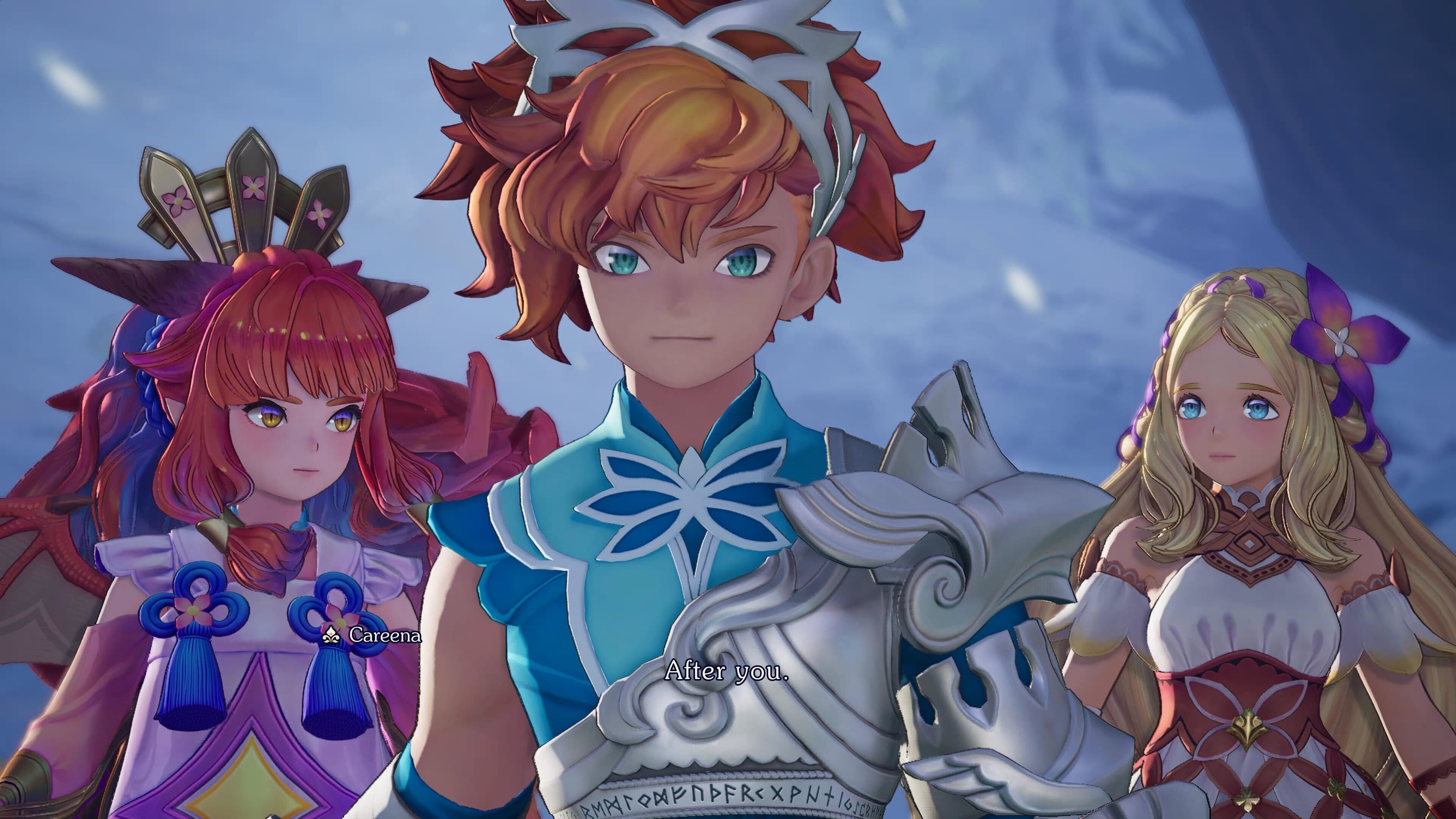 Val, Hinna, and Careena in a snowy area in Visions of Mana