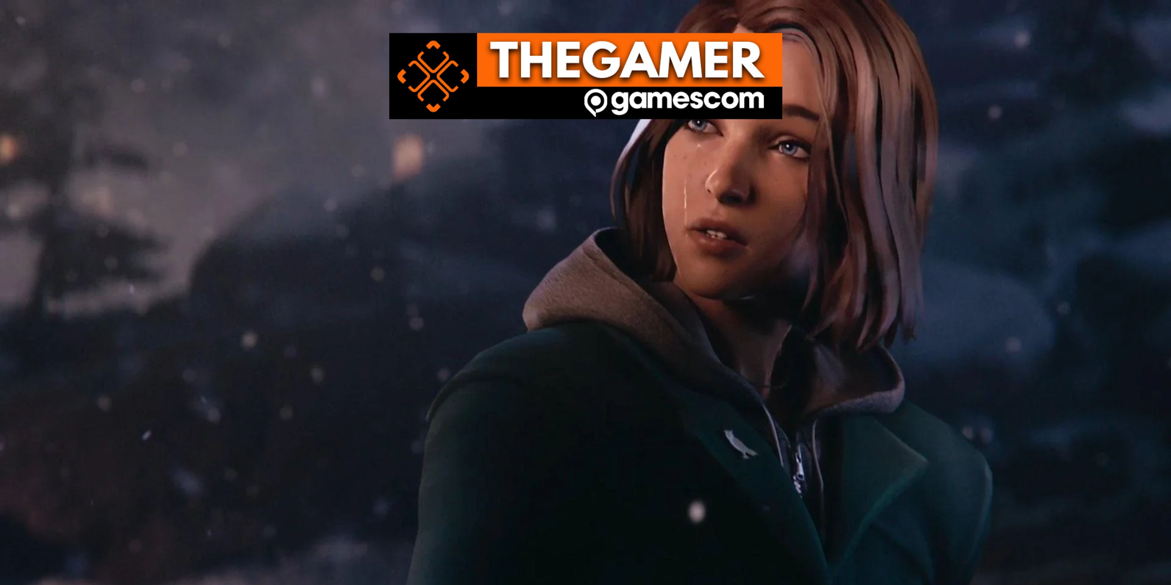 Max Caulfield in the rain in Life is Strange Double Exposure with the Gamescom logo