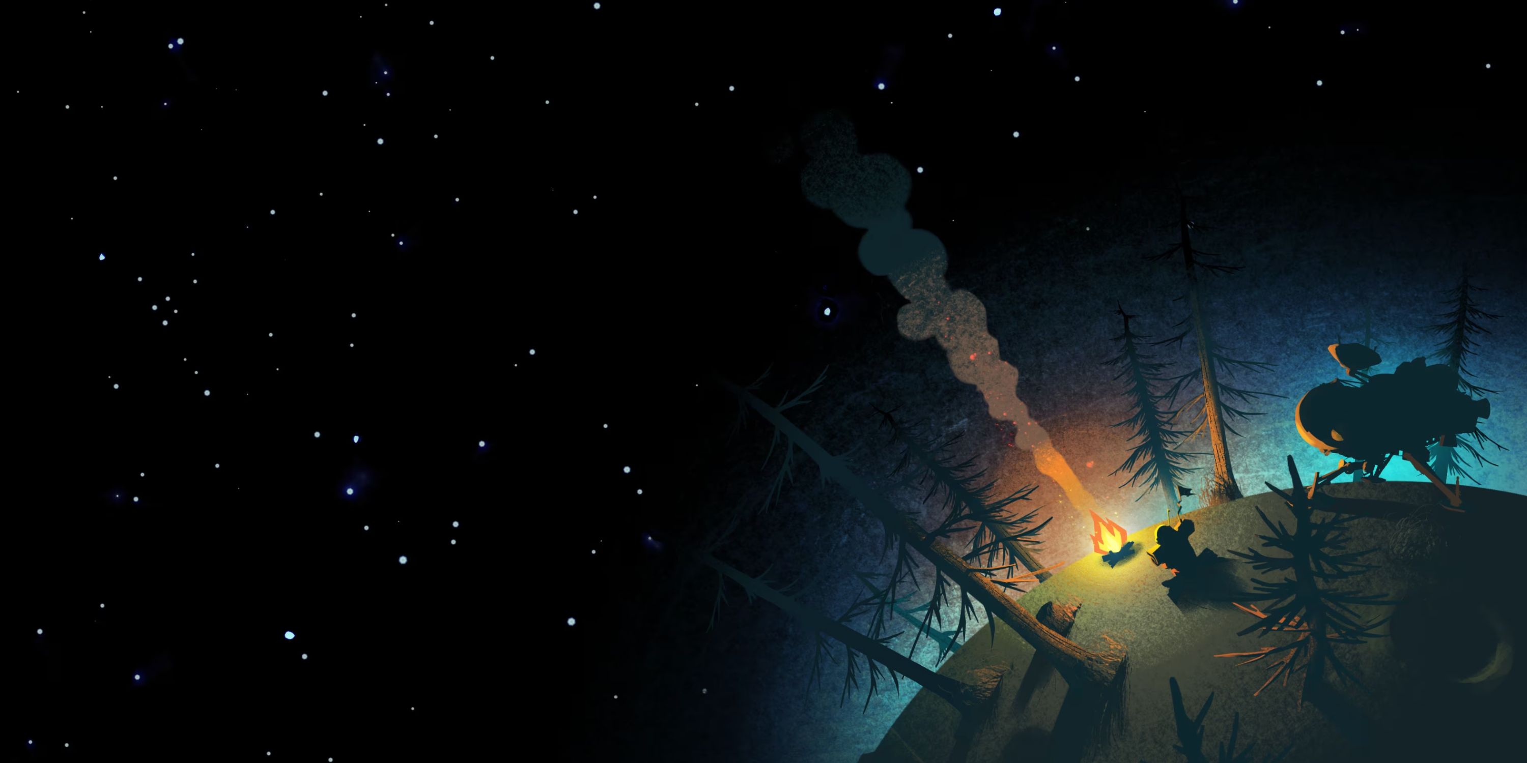 Outer Wilds Cover Art featuring a planet with a campfire.