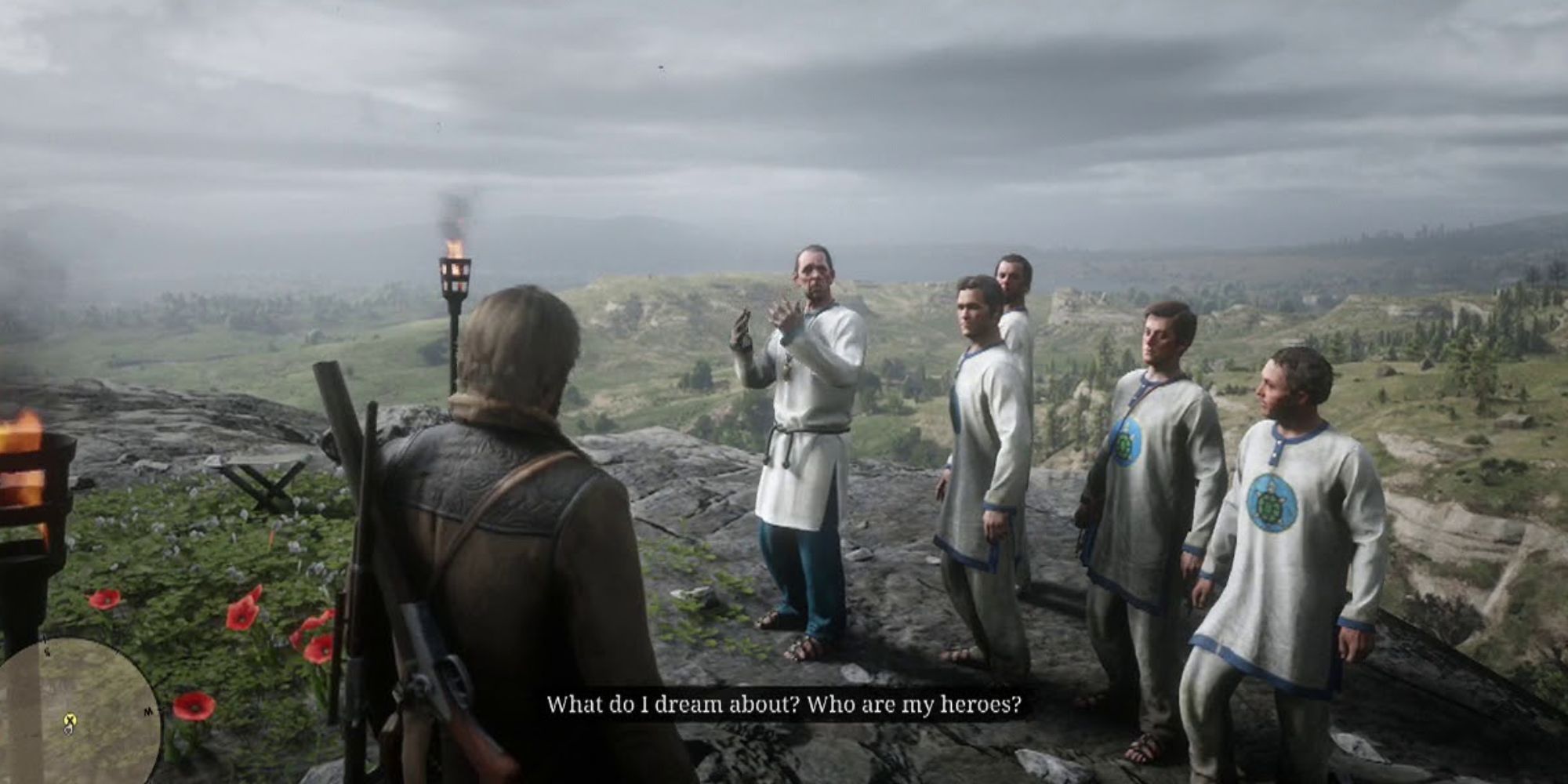 Arthur Morgan having a converstation in Red Dead Redemption 2. 