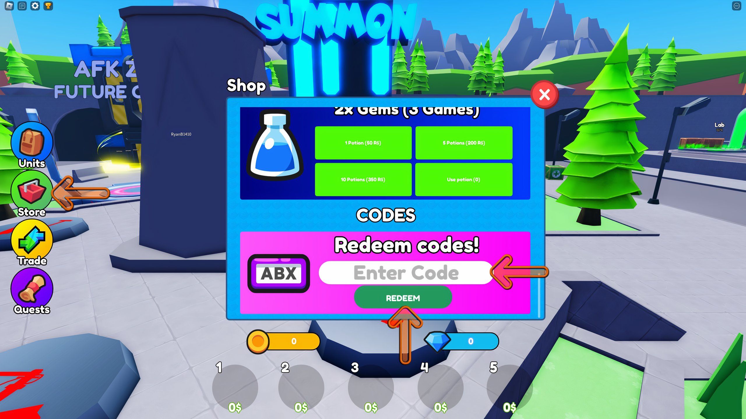 the codes section in Bathroom Defense 2 on Roblox
