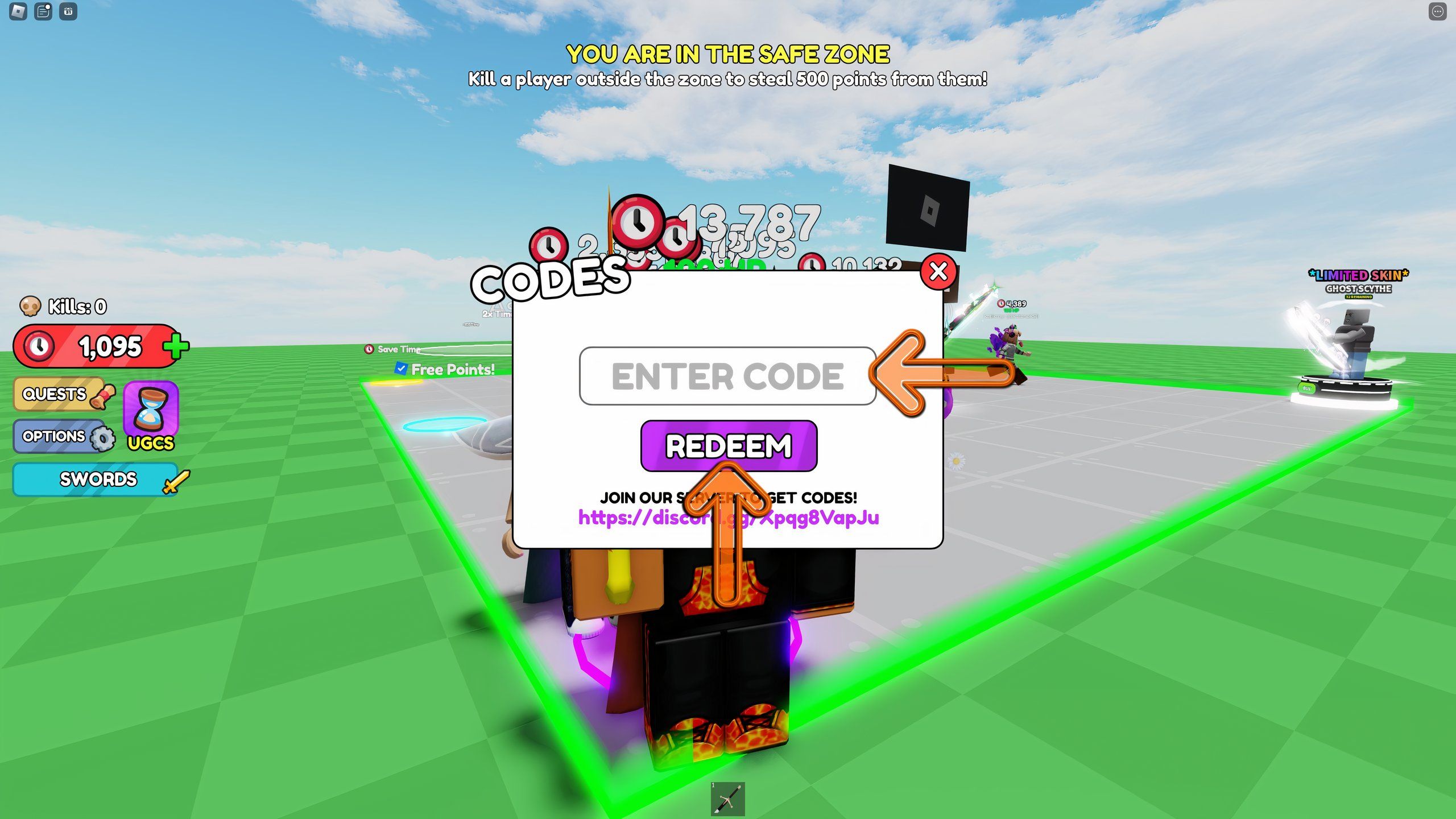 the codes box in UGC Steal Points on Roblox