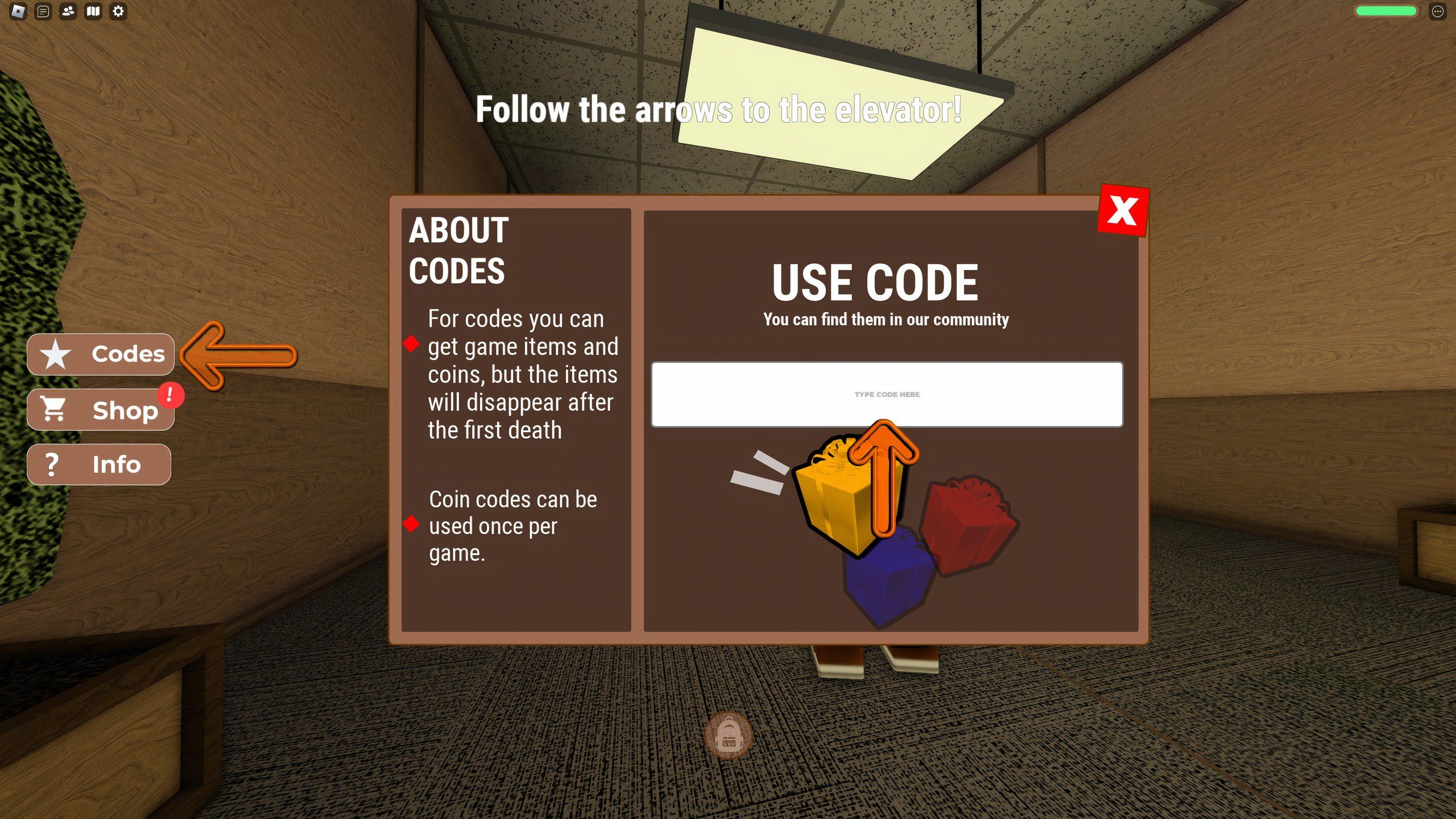 the codes box in Elevator of Fun on Roblox